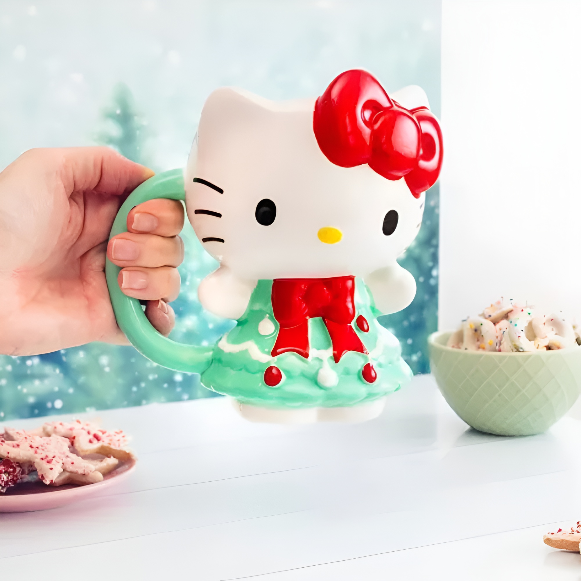 Silver Buffalo Sanrio Hello Kitty Holiday Tree Dress 3D Sculpted Ceramic Mug | Holds 20 Ounces