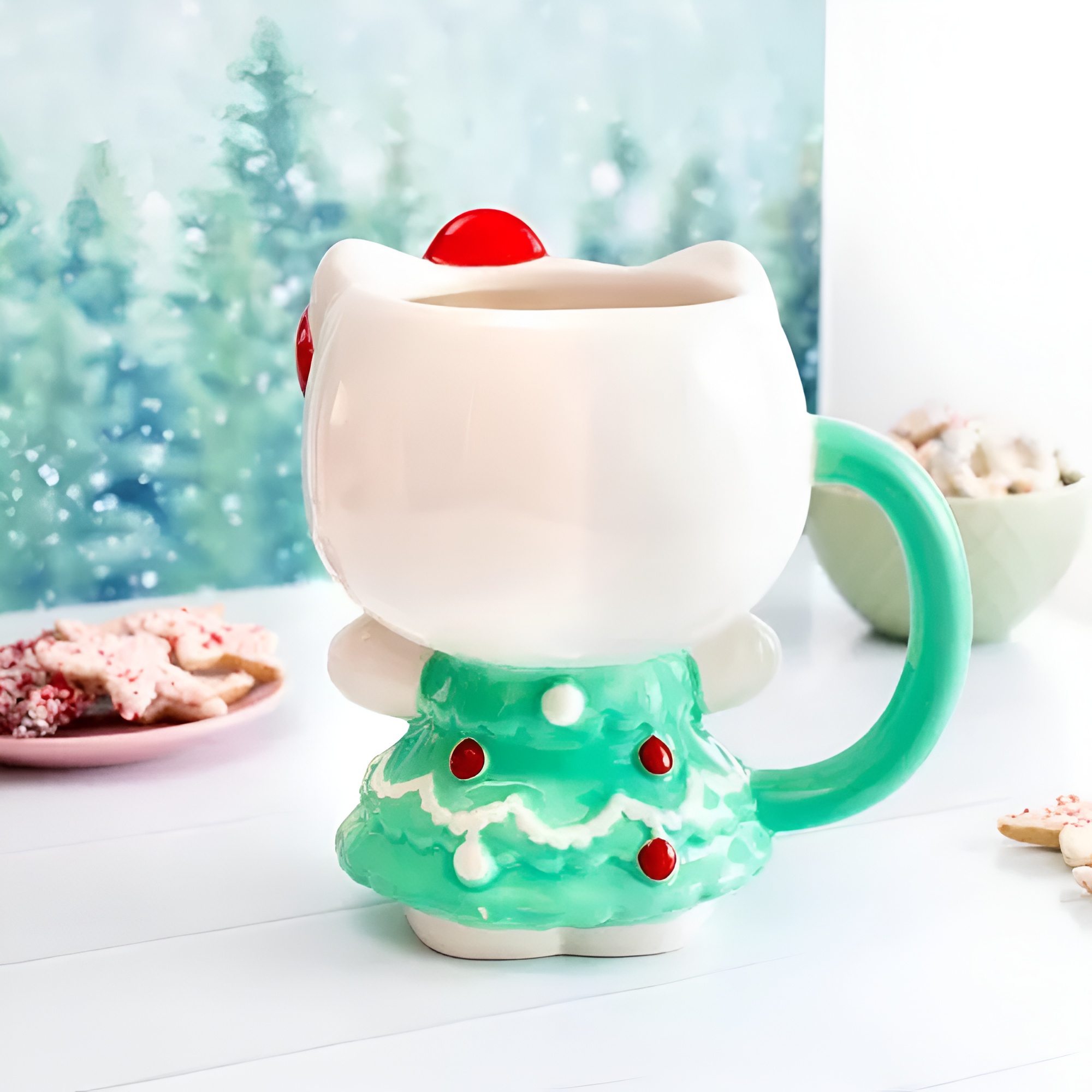 Silver Buffalo Sanrio Hello Kitty Holiday Tree Dress 3D Sculpted Ceramic Mug | Holds 20 Ounces