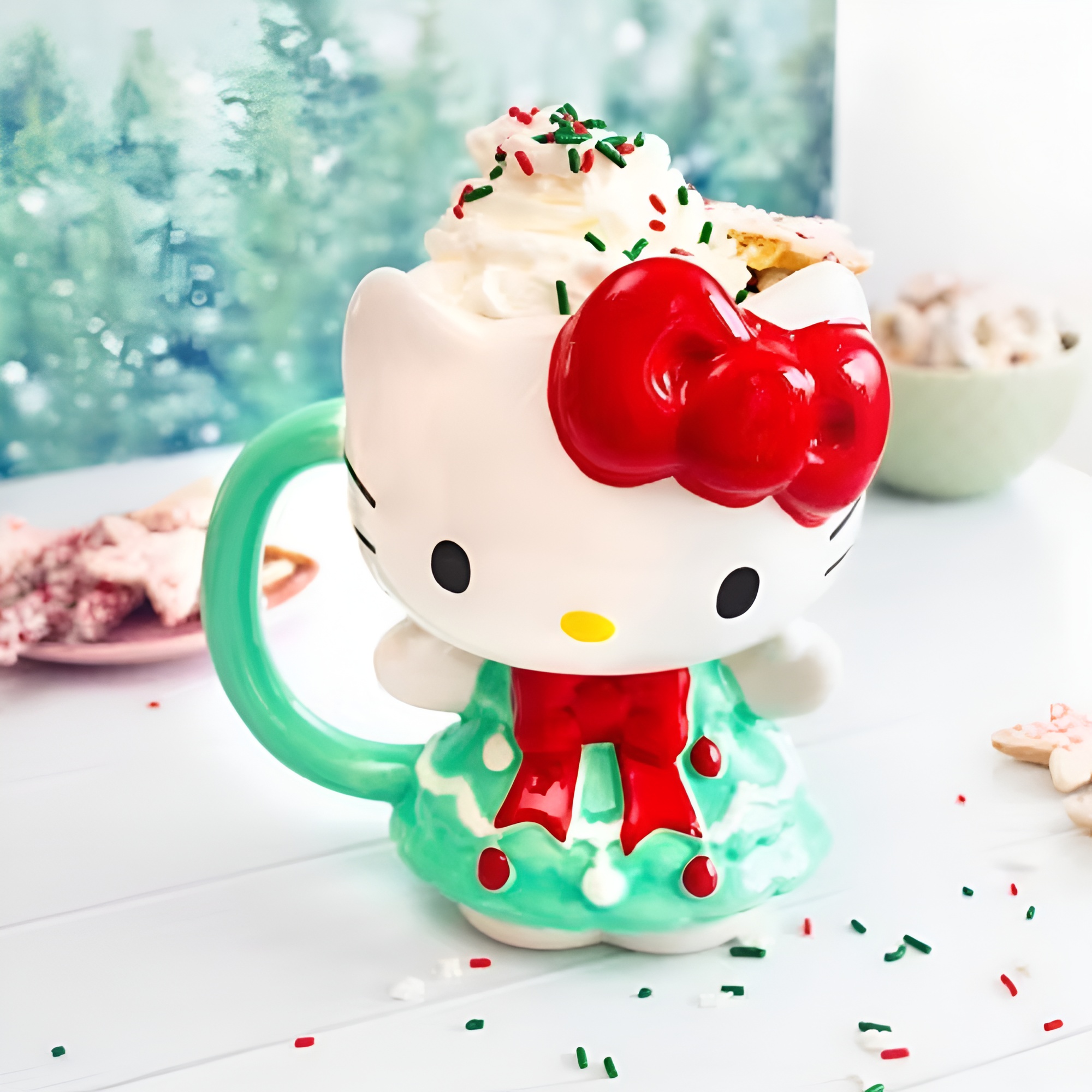Silver Buffalo Sanrio Hello Kitty Holiday Tree Dress 3D Sculpted Ceramic Mug | Holds 20 Ounces