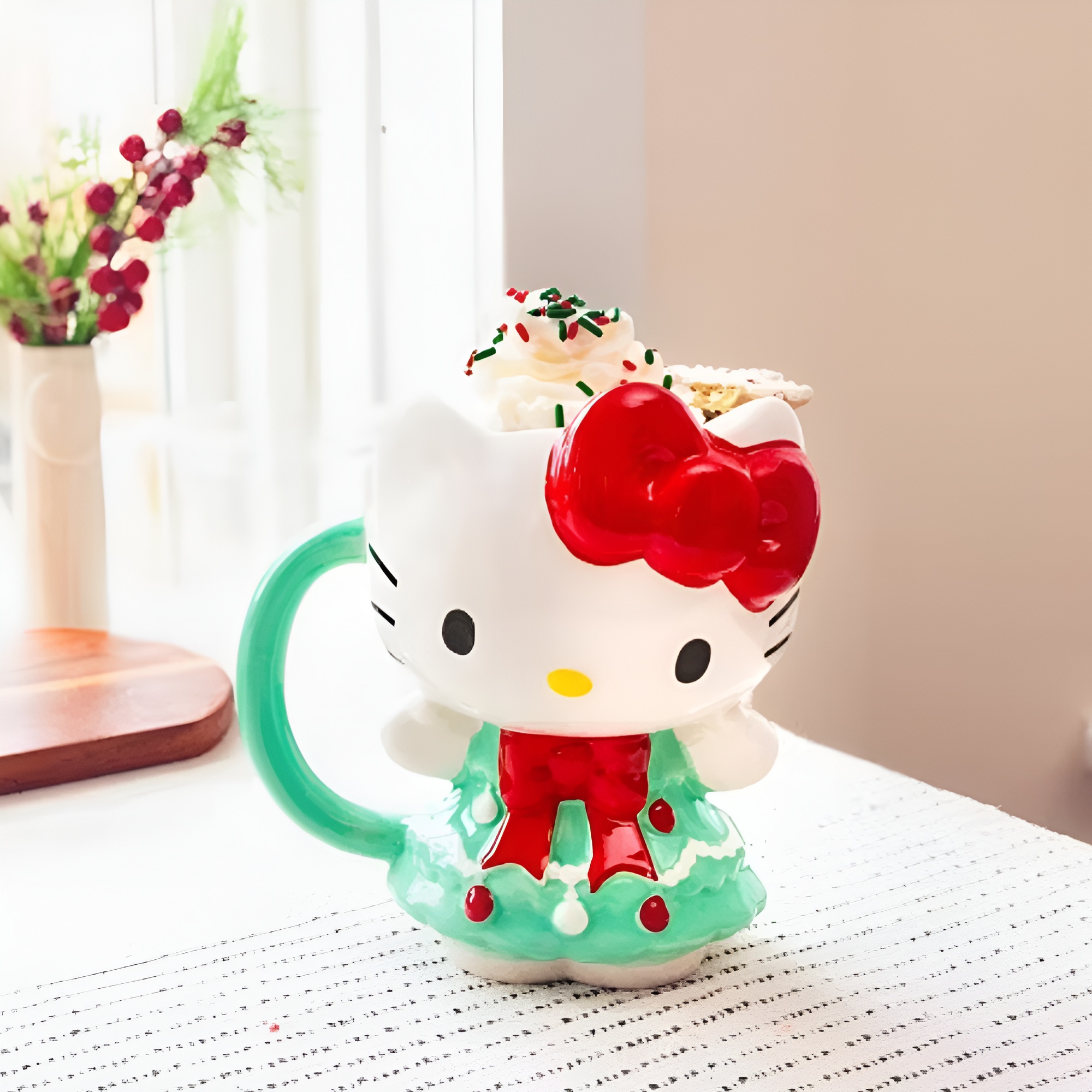 Silver Buffalo Sanrio Hello Kitty Holiday Tree Dress 3D Sculpted Ceramic Mug | Holds 20 Ounces