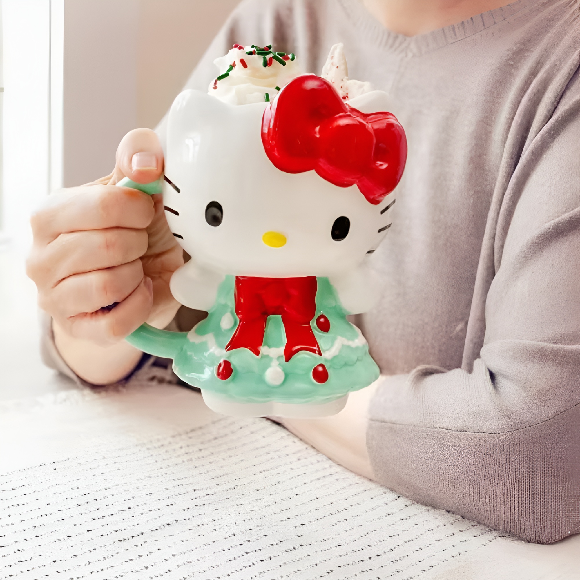 Silver Buffalo Sanrio Hello Kitty Holiday Tree Dress 3D Sculpted Ceramic Mug | Holds 20 Ounces