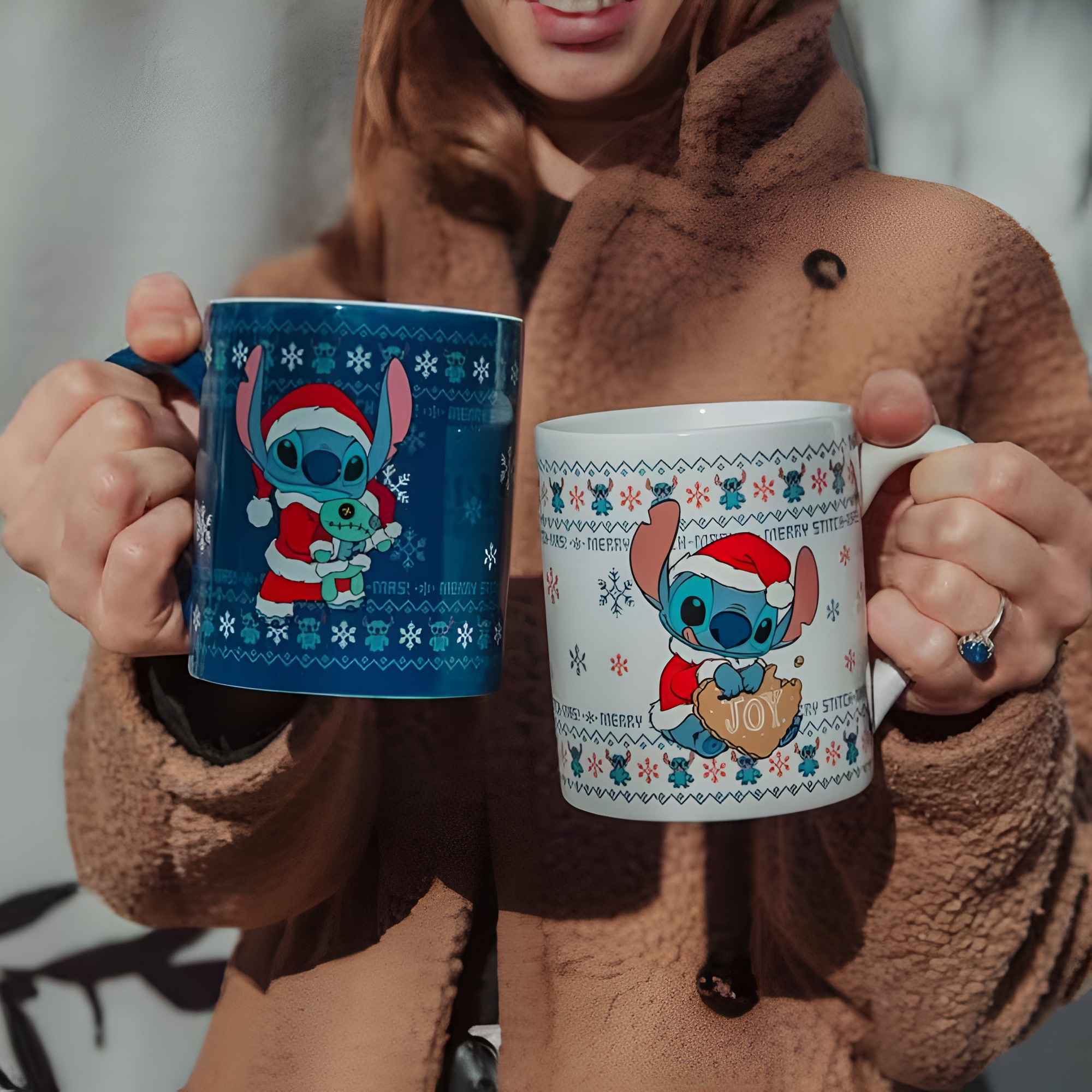 Set Of 2 Christmas Stitch Sweater Design Print Ceramic Coffee Mug