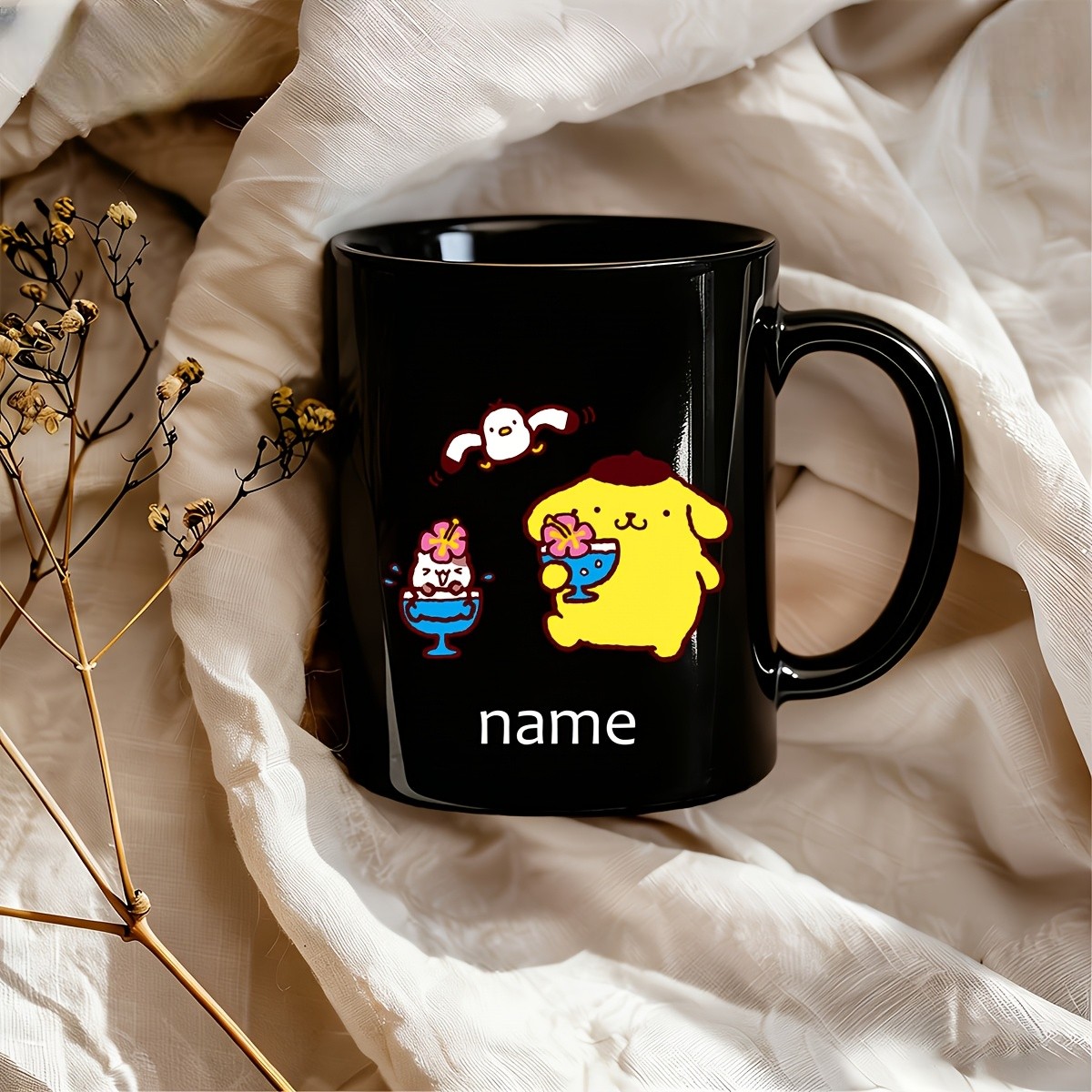 2D Flat, Custom, 1pc, Mug, Customizable Text, Pom Pom Purin Themed Mug