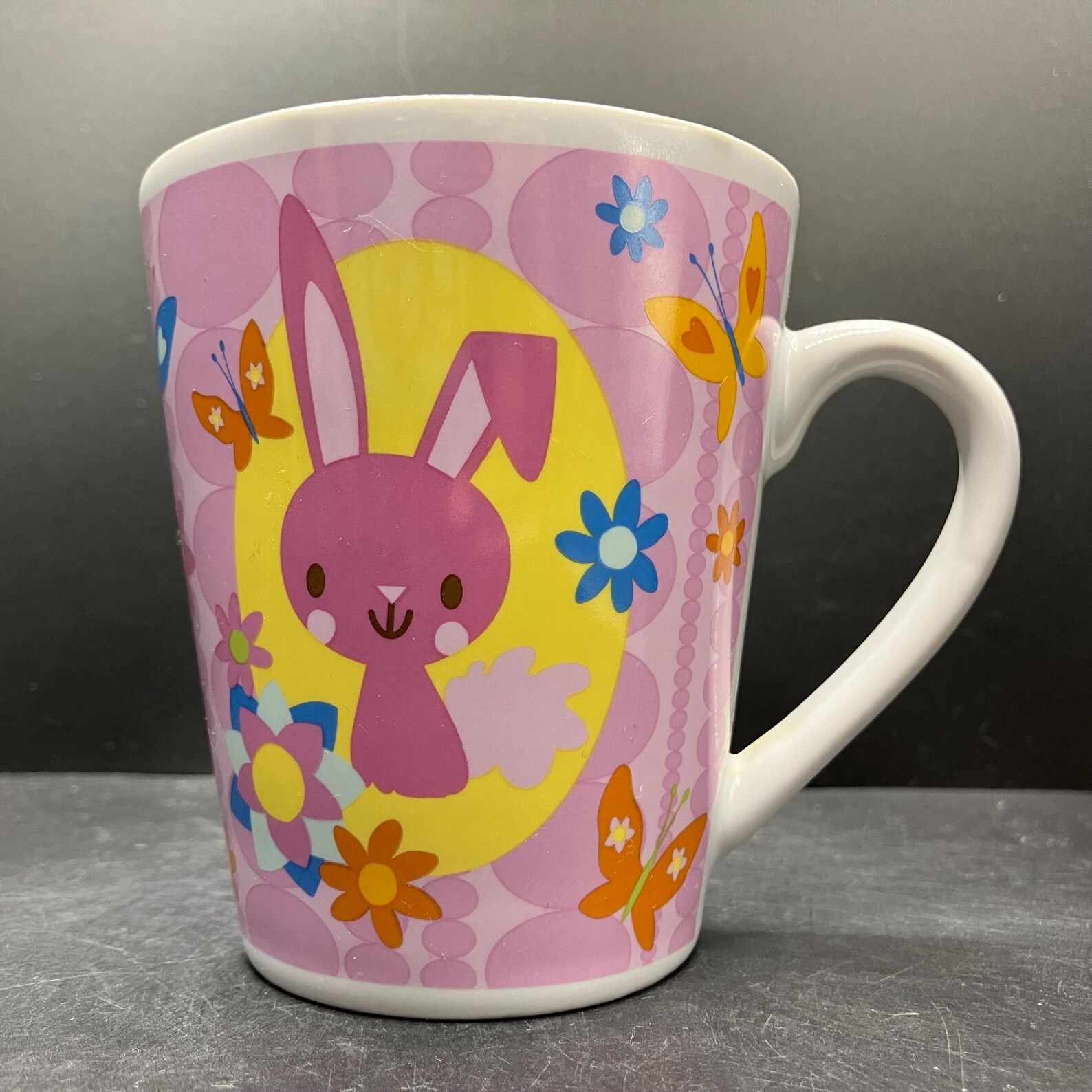 Vintage 2005 Barbie Mug Rabbit, Flowers and Butterflies Stoneware