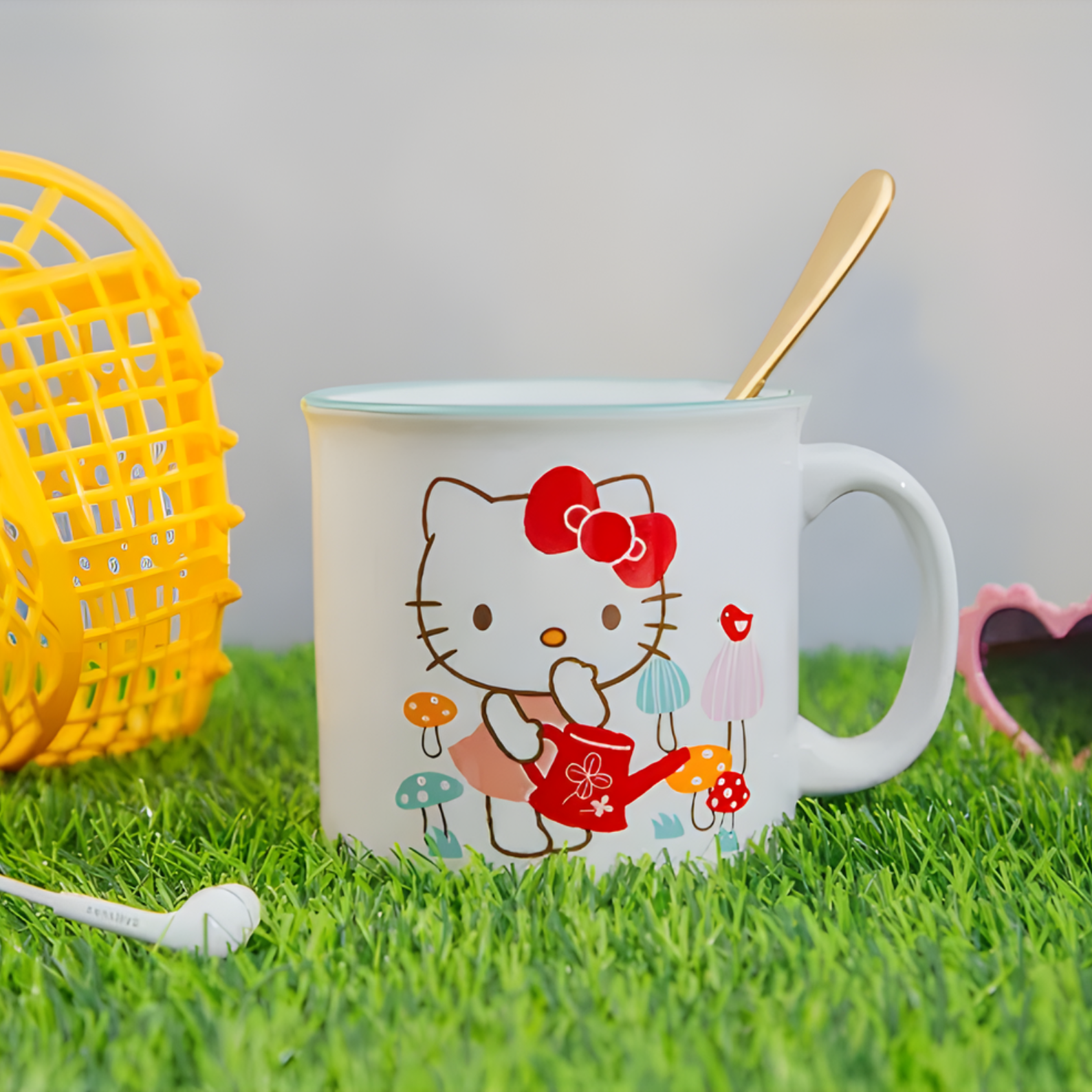 Silver Buffalo Sanrio Hello Kitty Watering Mushrooms Ceramic Camper Mug