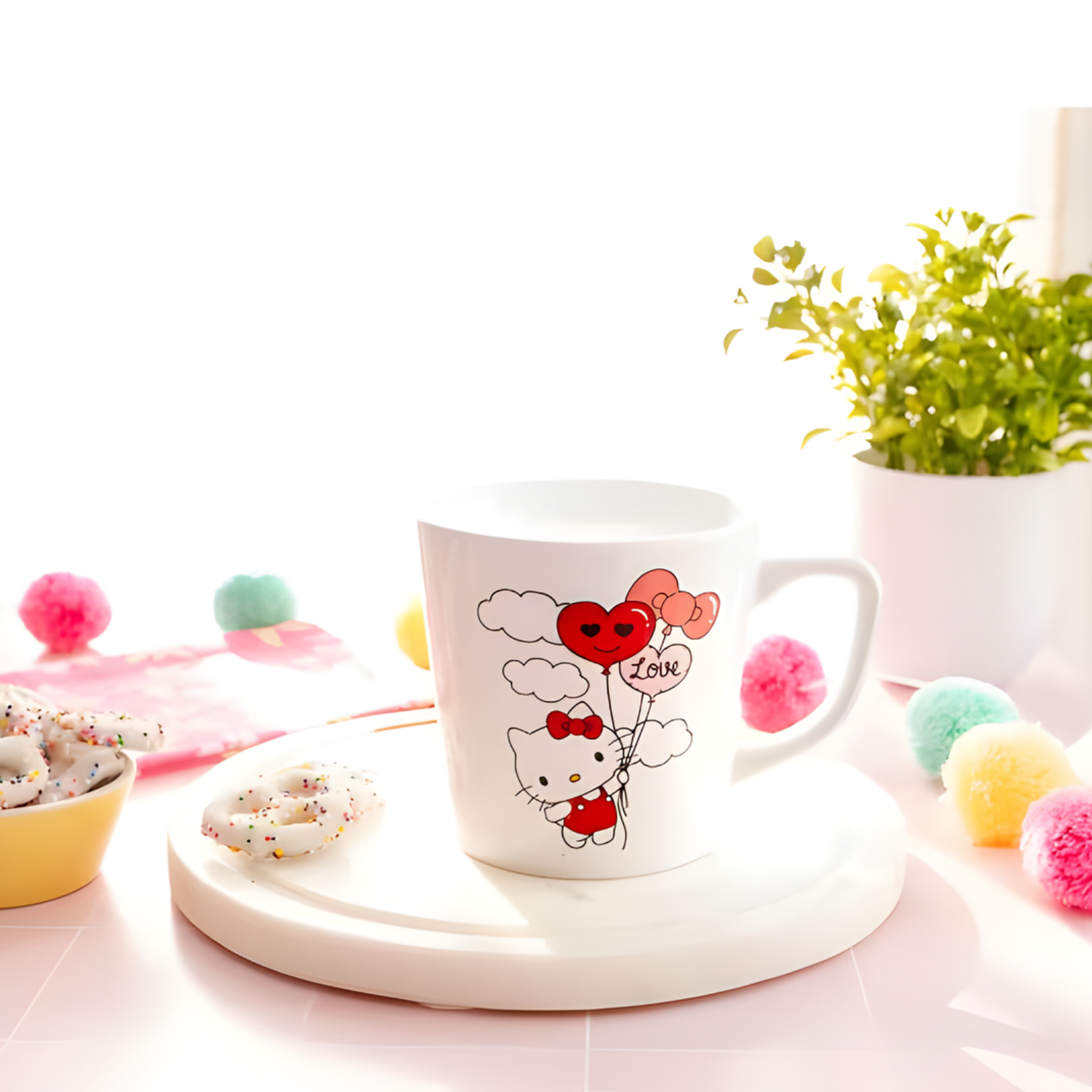 Silver Buffalo Sanrio Hello Kitty Love Balloon Wide Rim Ceramic Latte Mug