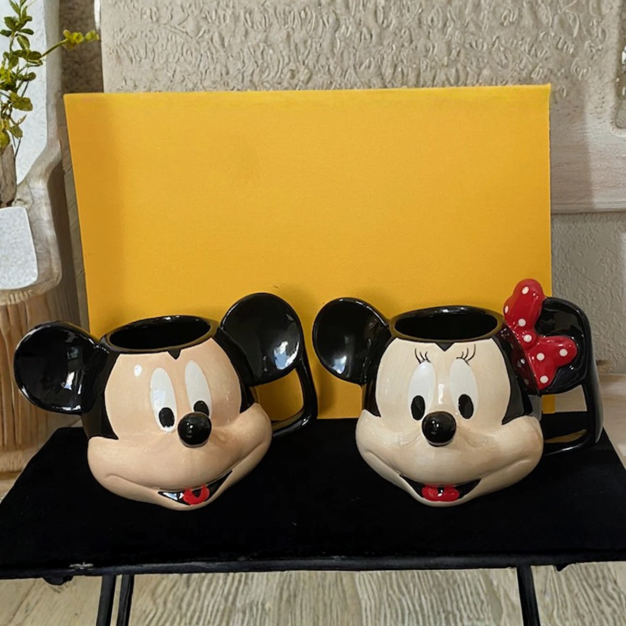 Set Of 2 Mickey And Minnie Mouse Character Themed Ceramic Figural Mug