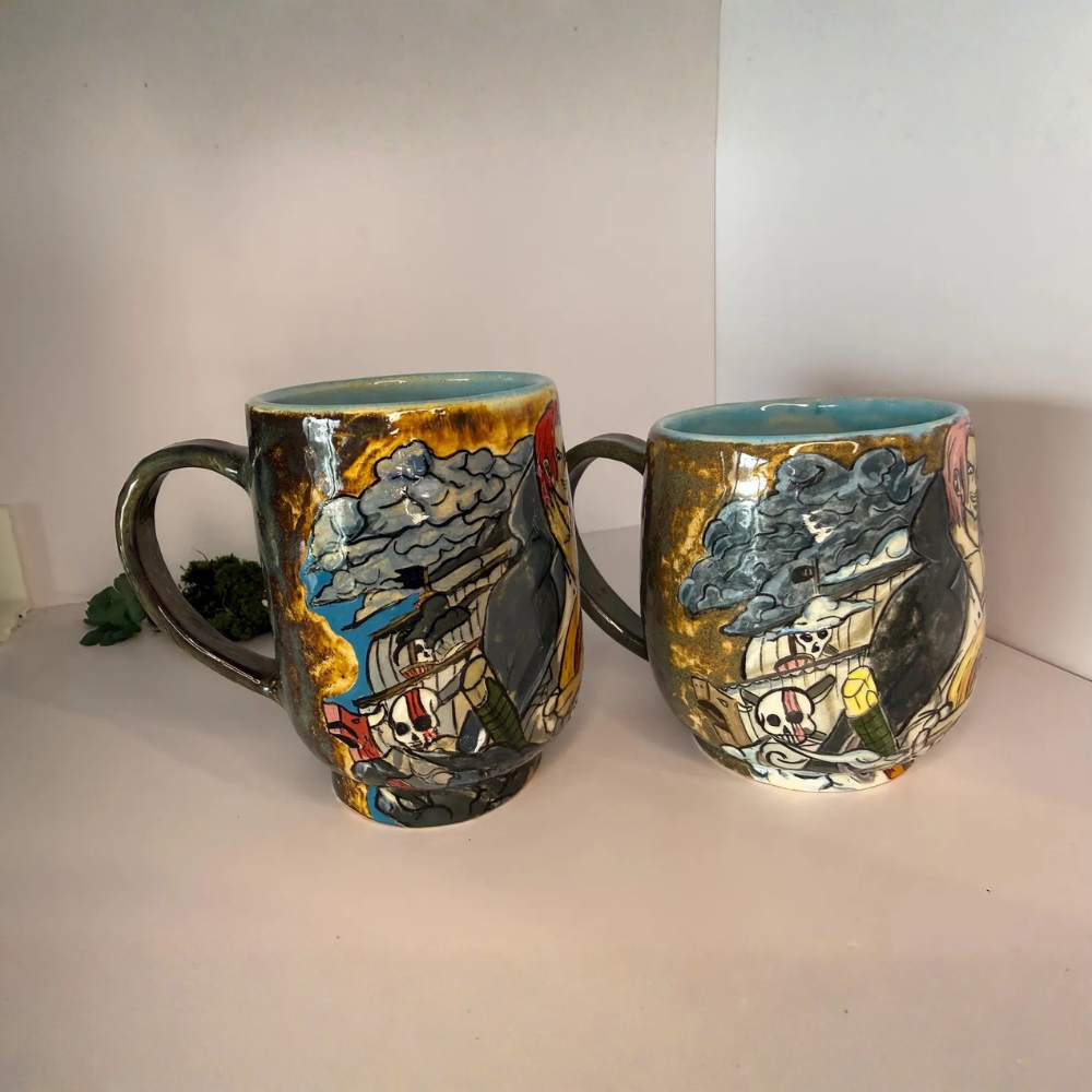 Hand-Painted Shanks One Piece Anime Ceramic Mug, Manga Pottery Coffee Cup
