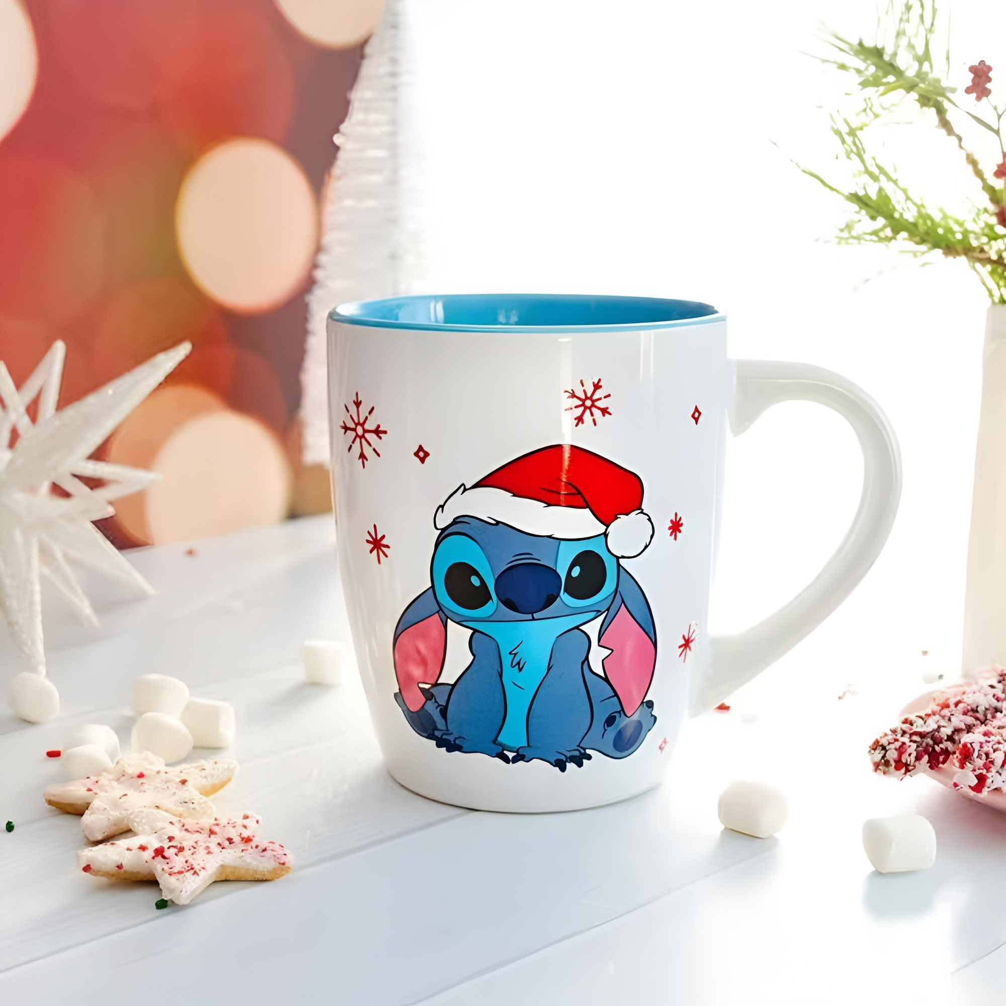 Stitch Santa Hat Themed 25oz Curved Latte Coffee Mug