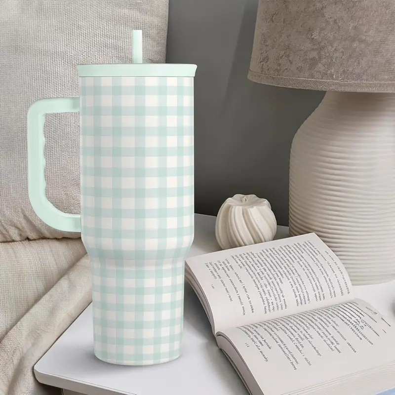 Stainless Steel 40oz Tumbler with Handle & Straw, Reusable Large Capacity Thermos Cup, Hot and Cold Insulation, Office Home Valentine Gift