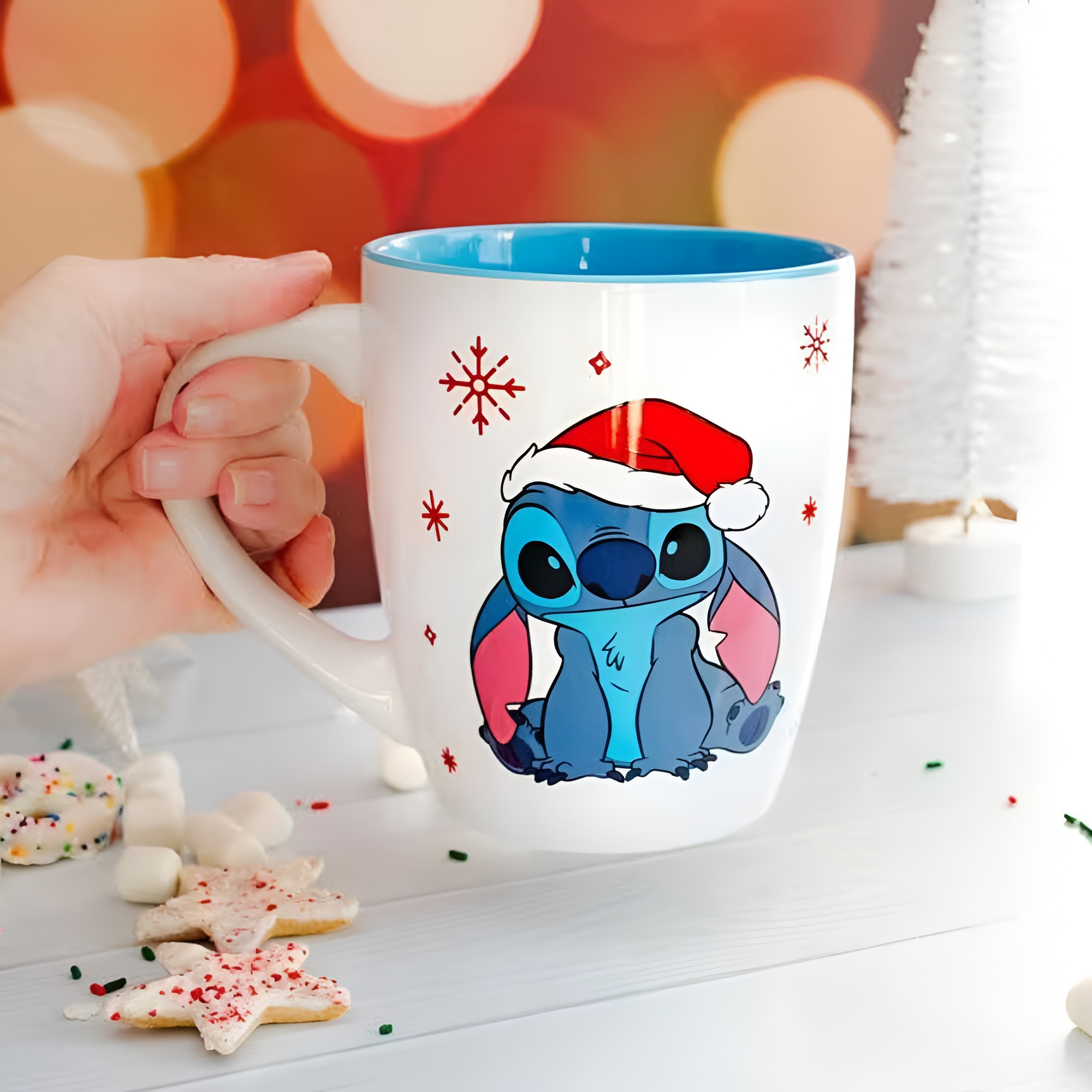 Stitch Santa Hat Themed 25oz Curved Latte Coffee Mug