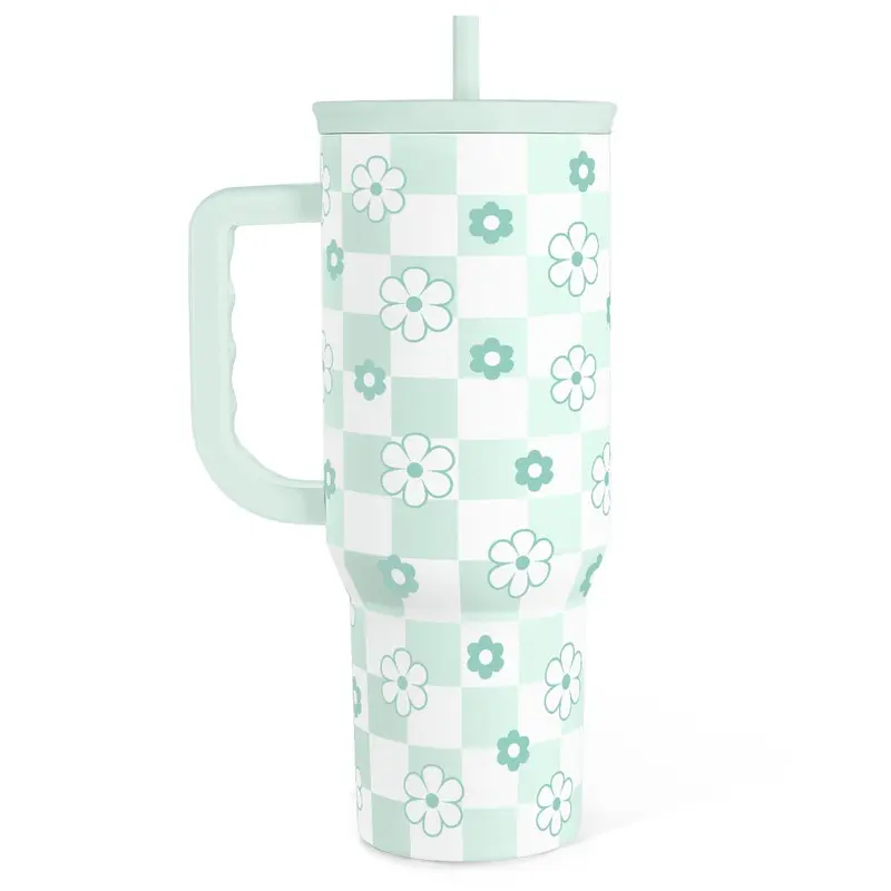 Stainless Steel 40oz Tumbler with Handle & Straw, Reusable Large Capacity Thermos Cup, Hot and Cold Insulation, Office Home Valentine Gift