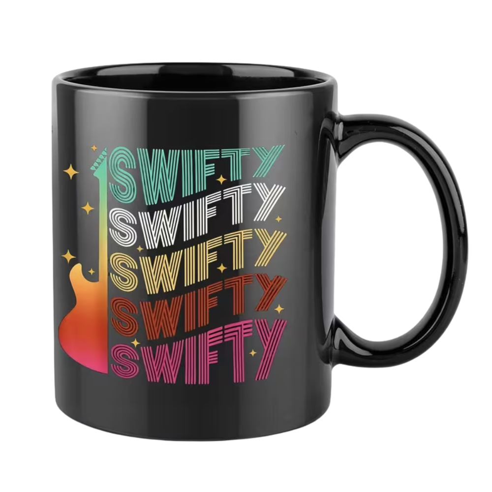 1pc Swifty Guitar Coffee Mug 11oz Ceramic Cup with Colorful Swifties Text & Flame Design - Music Fan Gift for Birthdays, Holidays, Hot & Cold Beverages, Music Mug, Birthday Drinkware, Playful Text Graphics, Highquality Print
