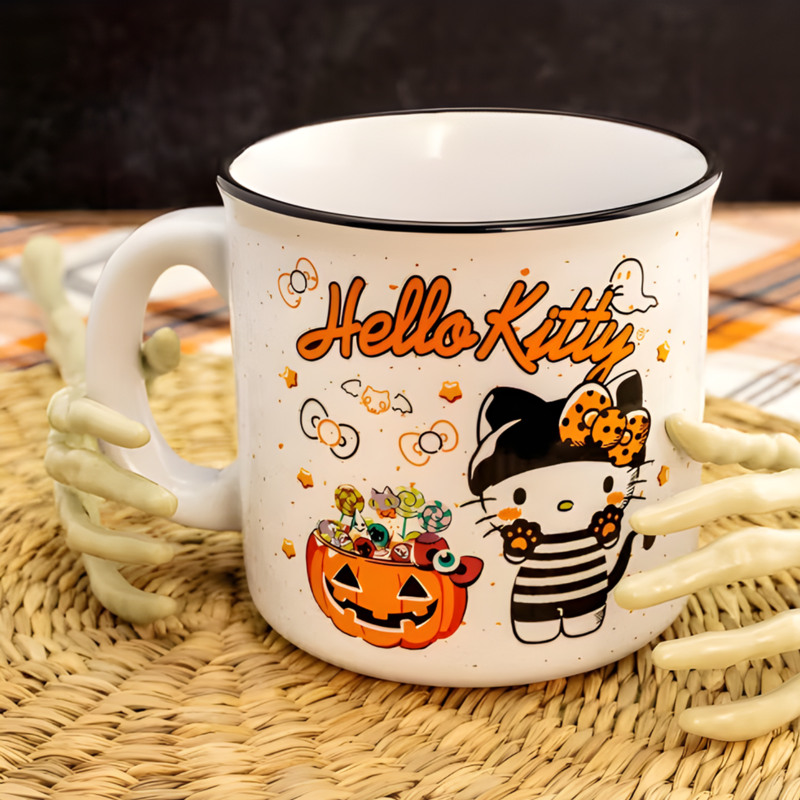 Silver Buffalo Sanrio Hello Kitty Halloween Trick-Or-Treat Ceramic Camper Mug 