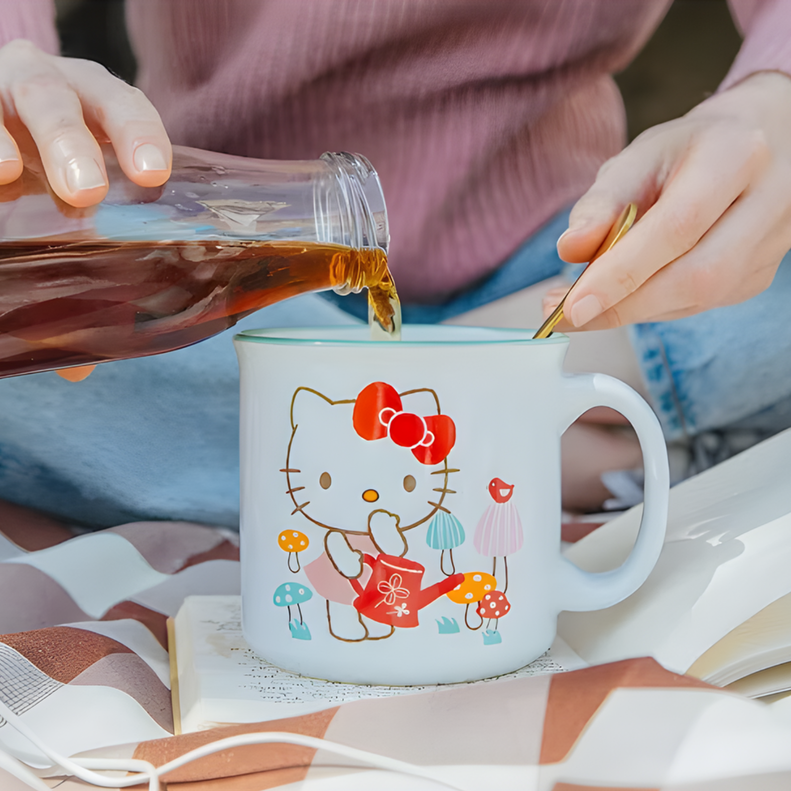 Silver Buffalo Sanrio Hello Kitty Watering Mushrooms Ceramic Camper Mug