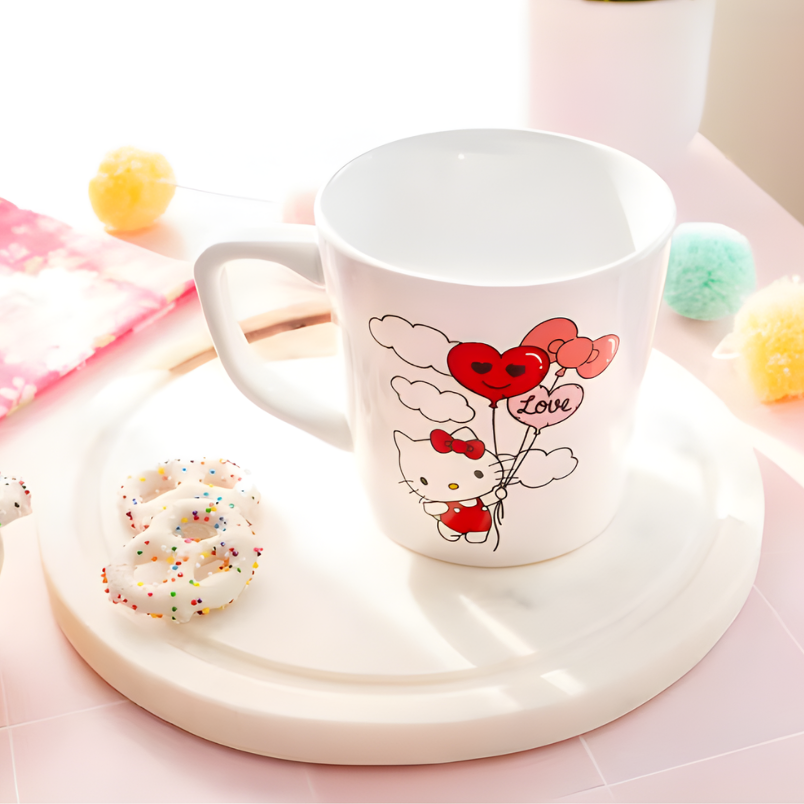 Silver Buffalo Sanrio Hello Kitty Love Balloon Wide Rim Ceramic Latte Mug