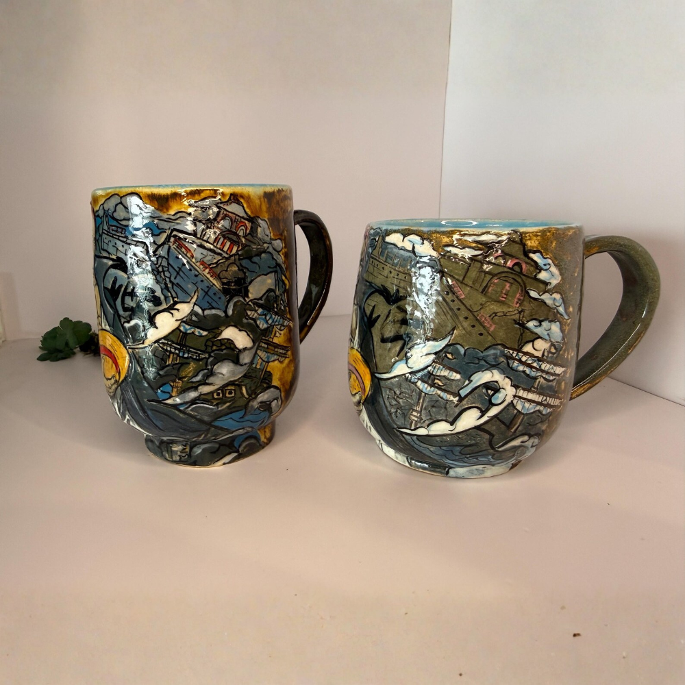 Hand-Painted Shanks One Piece Anime Ceramic Mug, Manga Pottery Coffee Cup