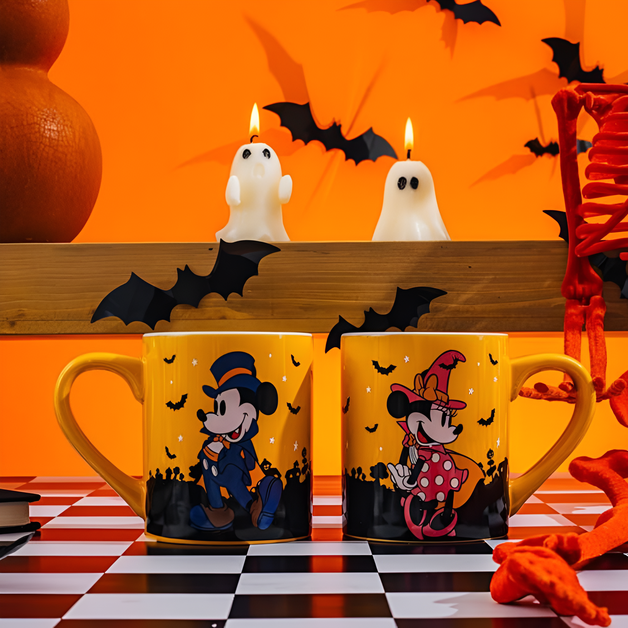 Set of 2 Halloween Mickey and Minnie Mouse 14-Ounce Ceramic Mugs 