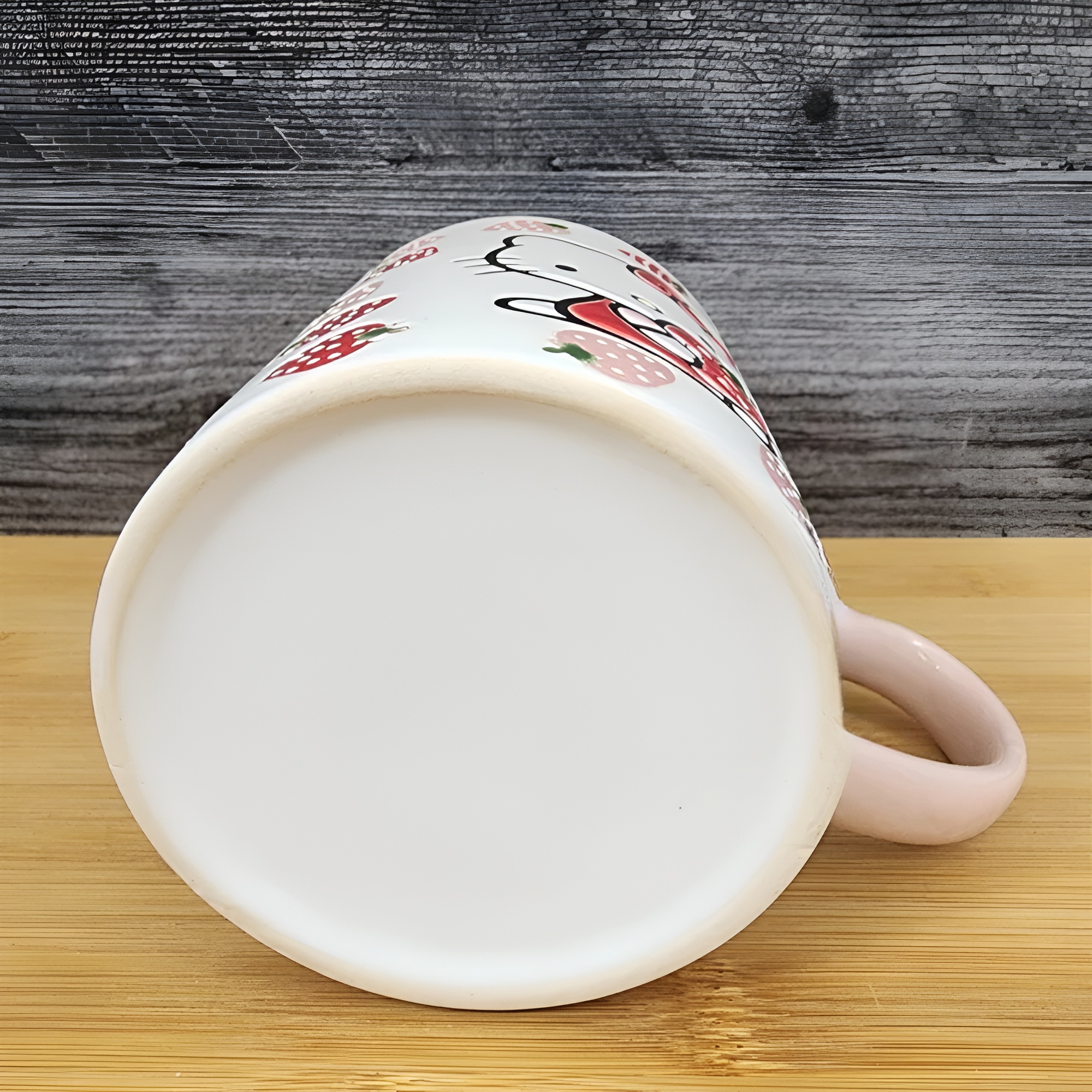 Hello Kitty Strawberry Love Coffee Mug Embossed Blue Sky Ceramic Pink Handle Cup