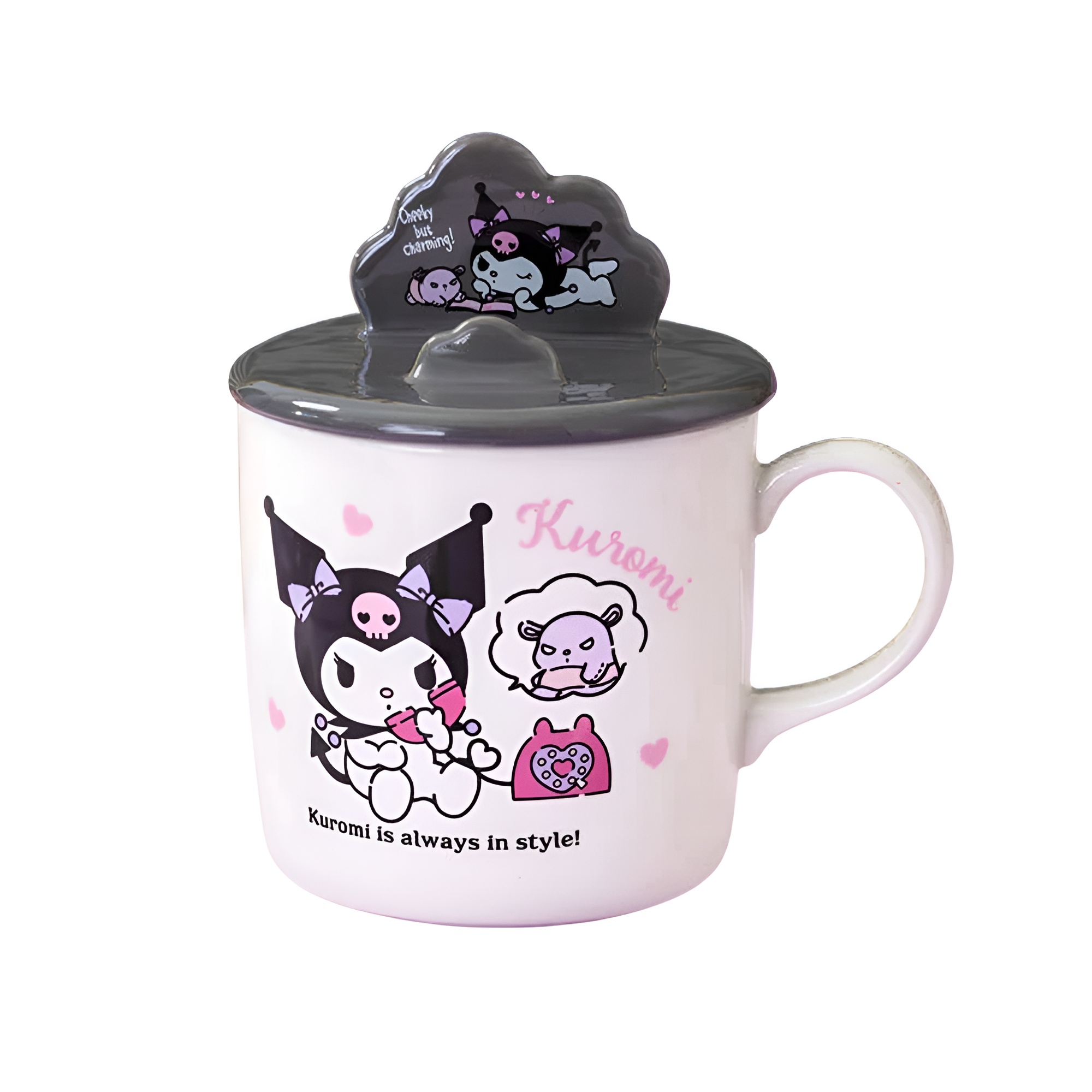 Sanrio Illustration Mug with 3D Phone Holder Cup Lid 400ml