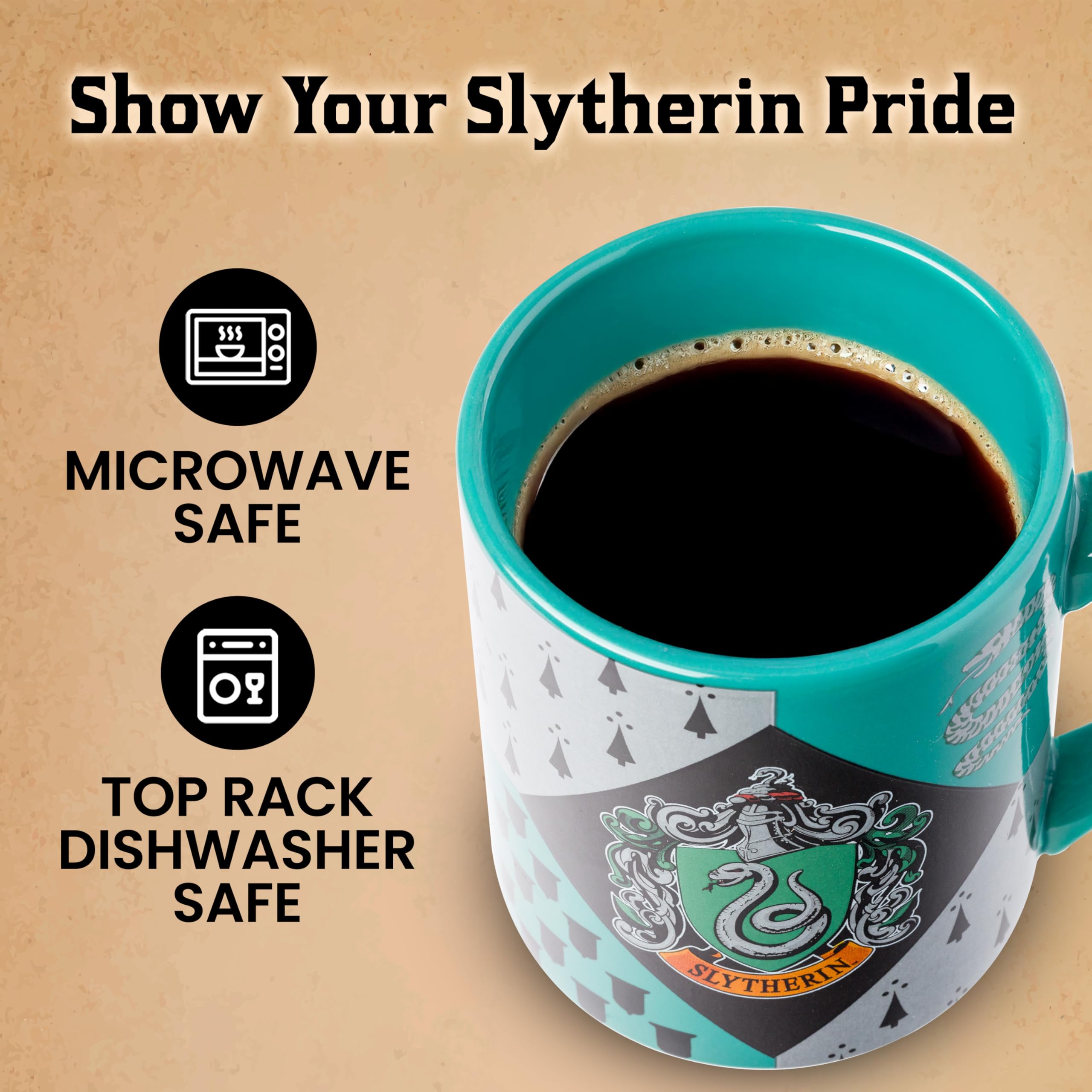 Silver Buffalo HP7032 Harry Potter Slytherin House Crest Ceramic Mug, 14-Ounce, Multicolor