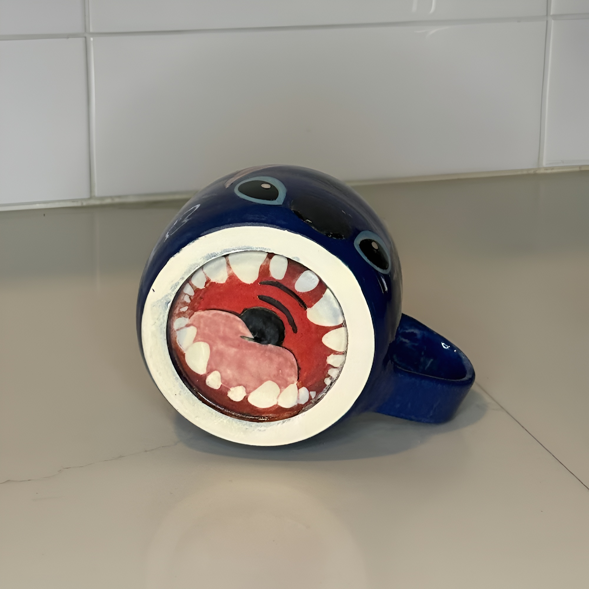 Stitch Inspired Ceramic Coffee Mug With Handmade Artistic Design