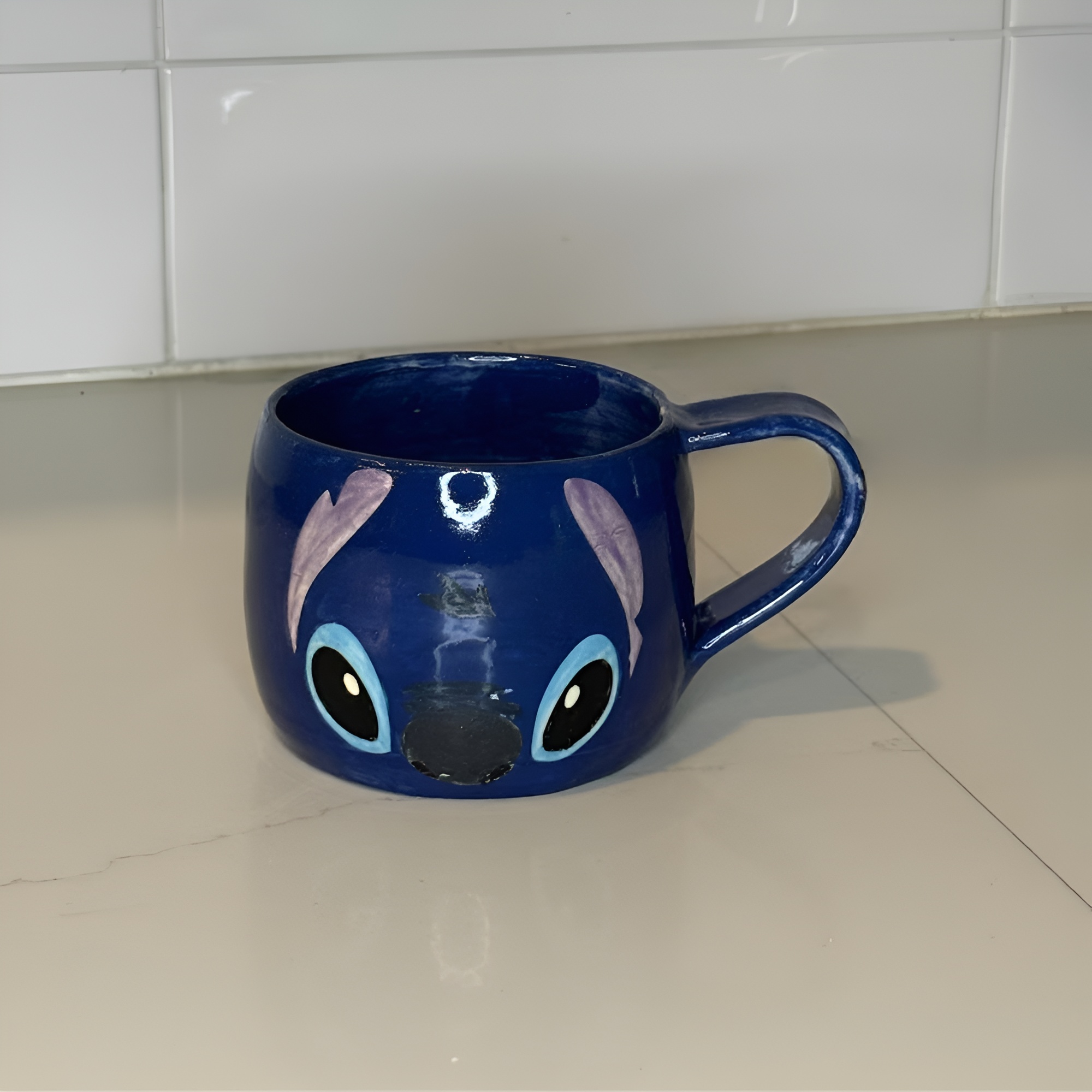 Stitch Inspired Ceramic Coffee Mug With Handmade Artistic Design
