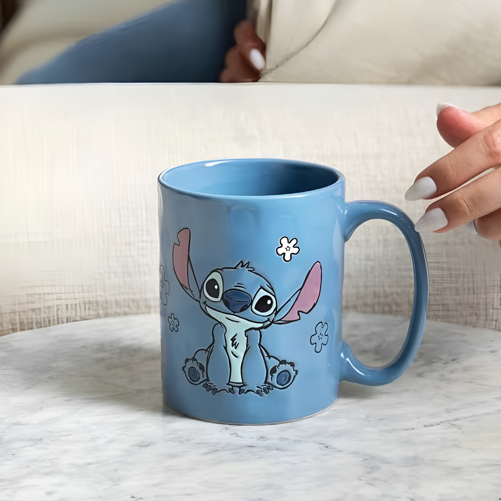 Stitch Themed 17oz Wax Resist Pottery Ceramic Coffee Mug