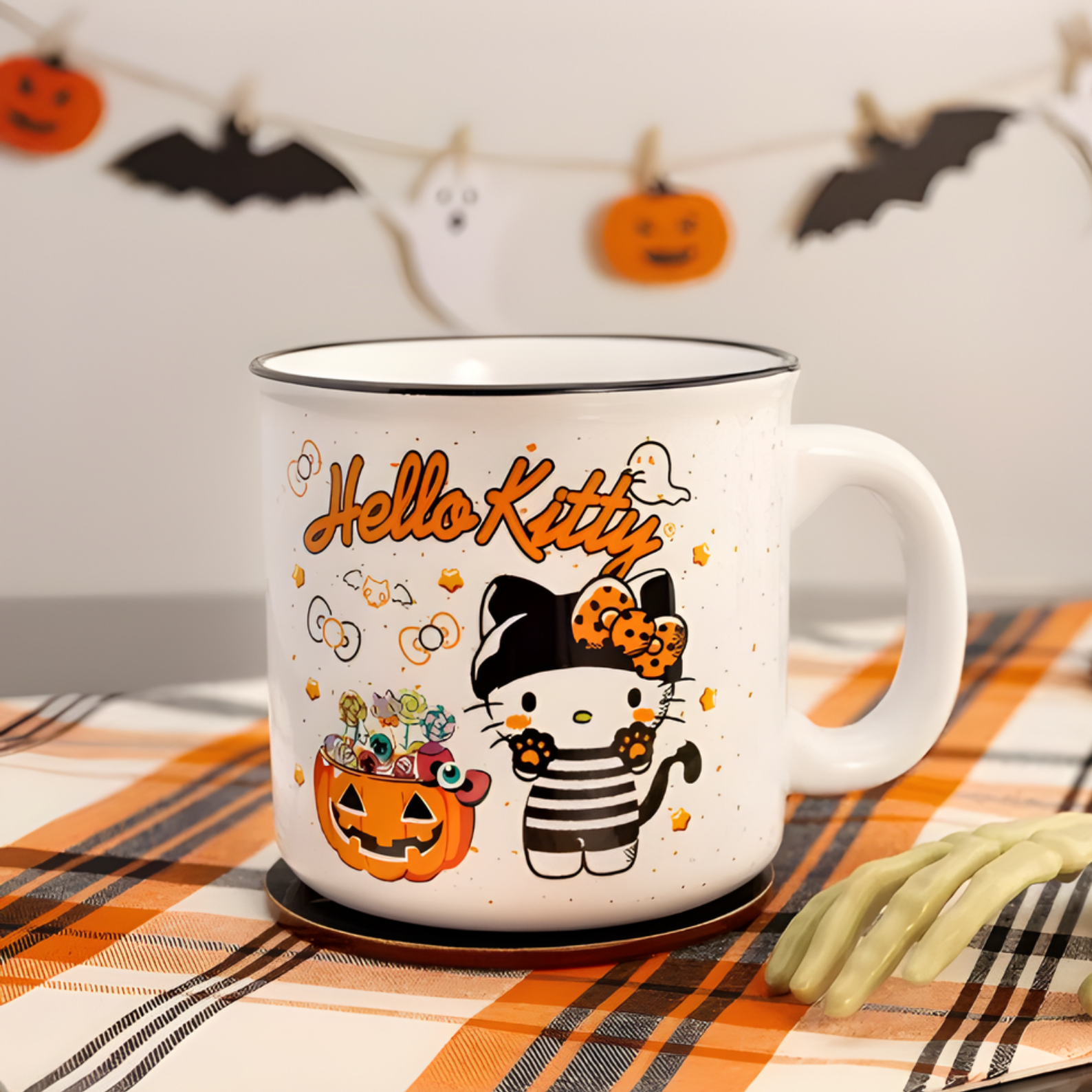 Silver Buffalo Sanrio Hello Kitty Halloween Trick-Or-Treat Ceramic Camper Mug 