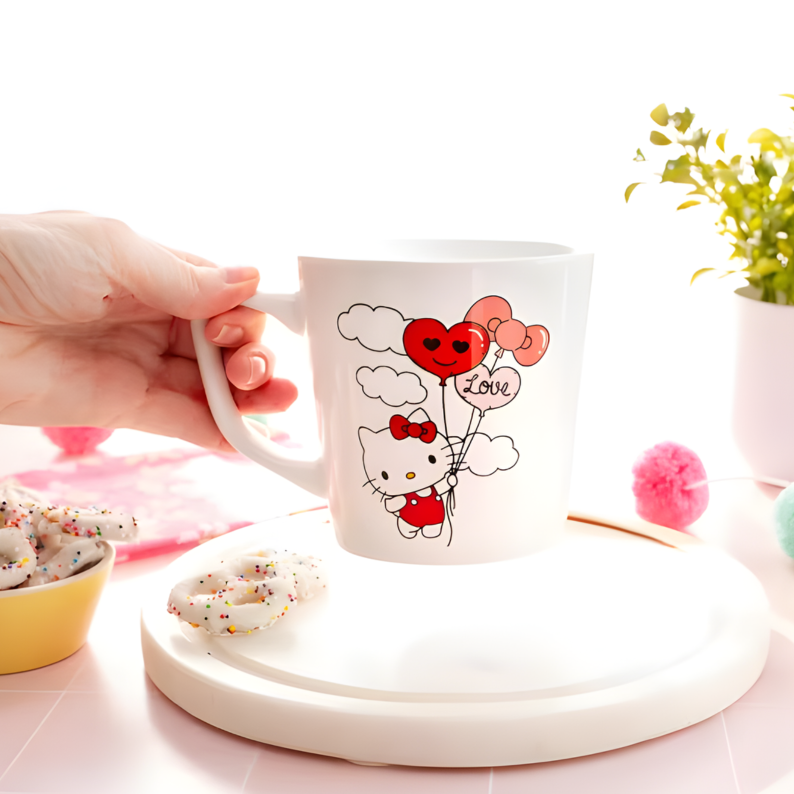 Silver Buffalo Sanrio Hello Kitty Love Balloon Wide Rim Ceramic Latte Mug