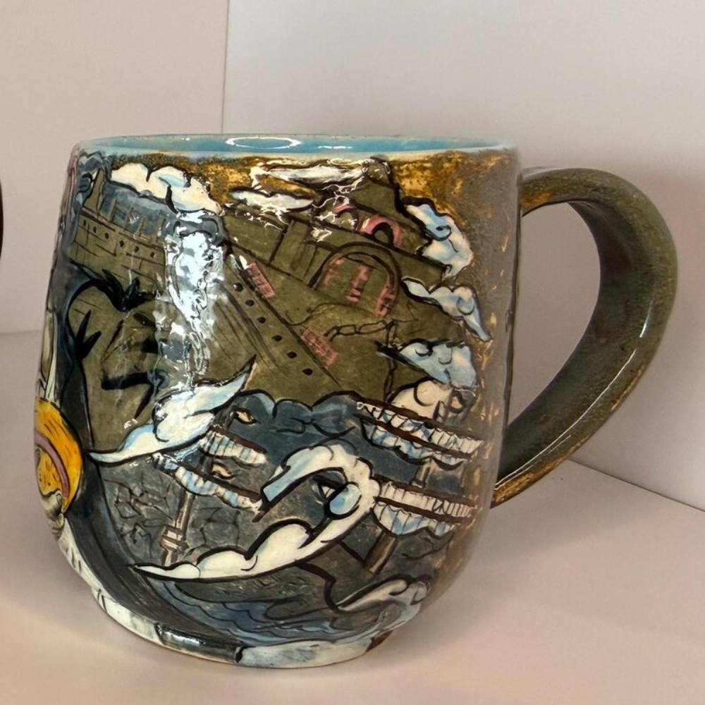 Hand-Painted Shanks One Piece Anime Ceramic Mug, Manga Pottery Coffee Cup