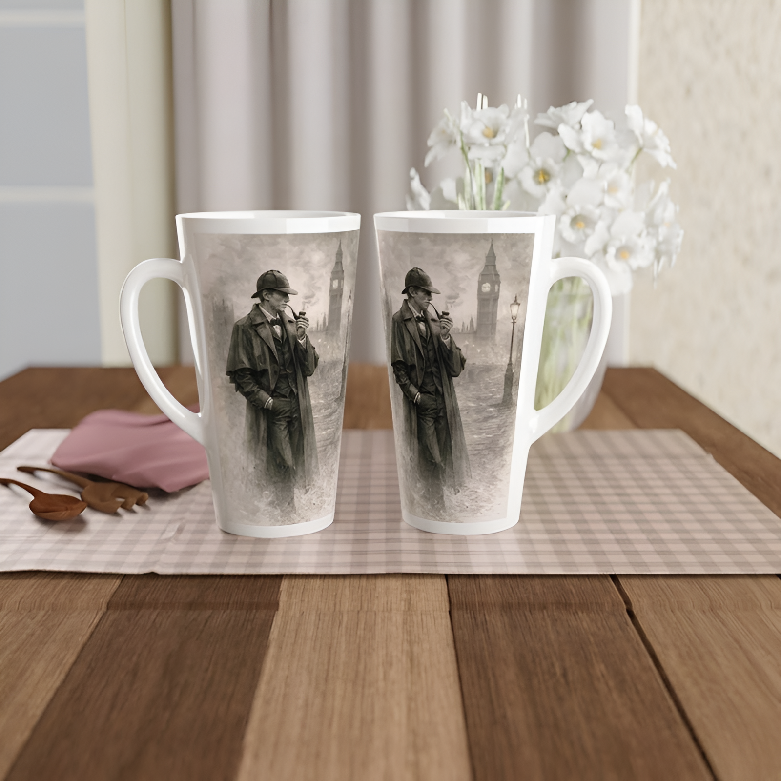 Sherlock Holmes Sepia Sketch Ceramic Latte Mug