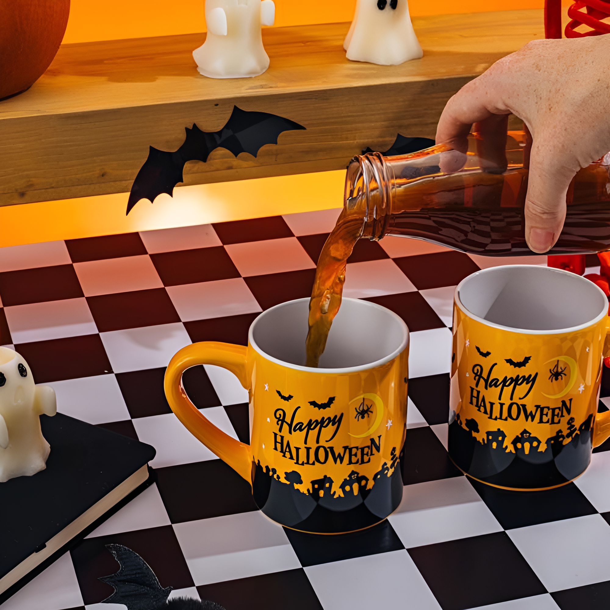 Set of 2 Halloween Mickey and Minnie Mouse 14-Ounce Ceramic Mugs 