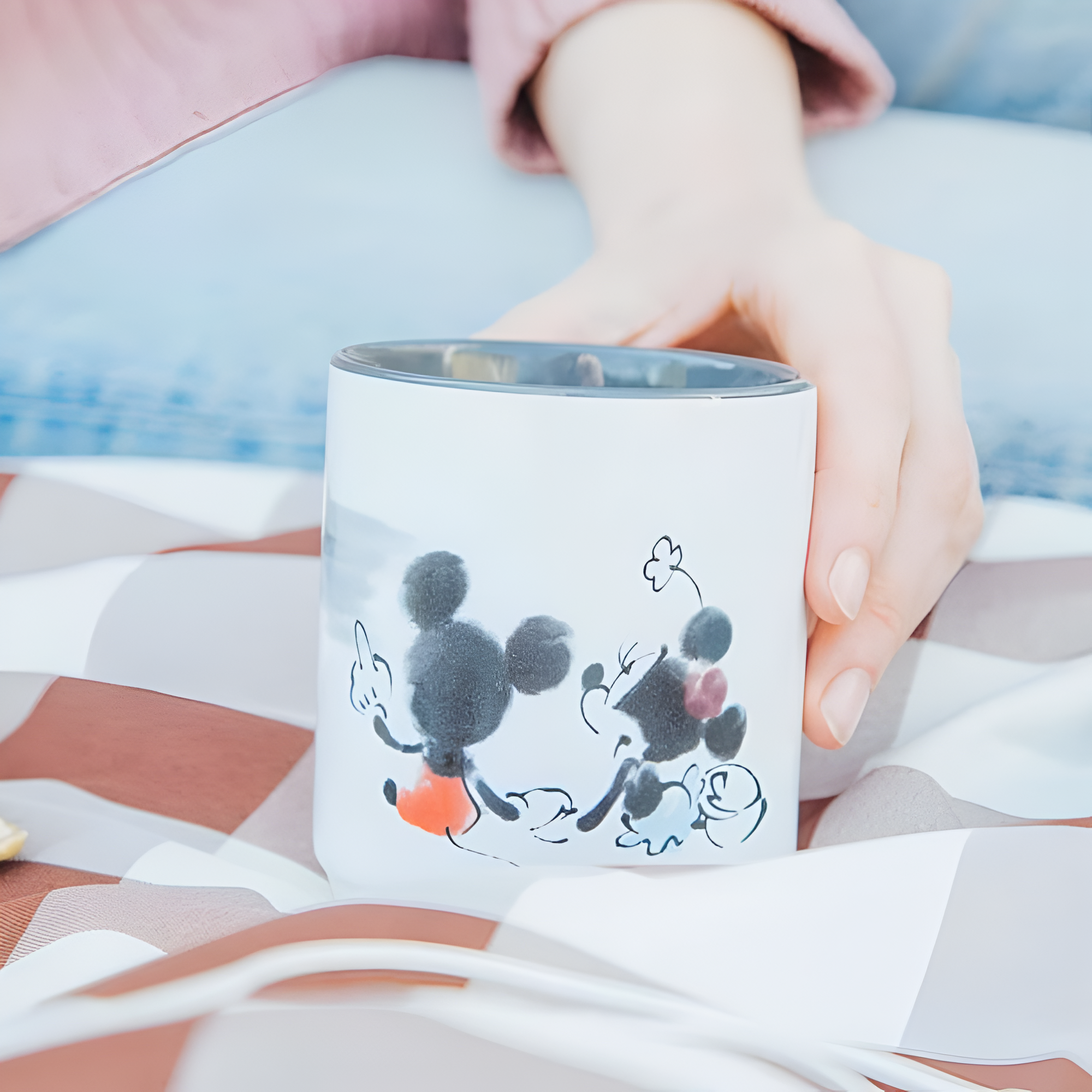 Mickey and Minnie Mouse Sunset Asian Ceramic Tea Cup Holds 9 Ounces