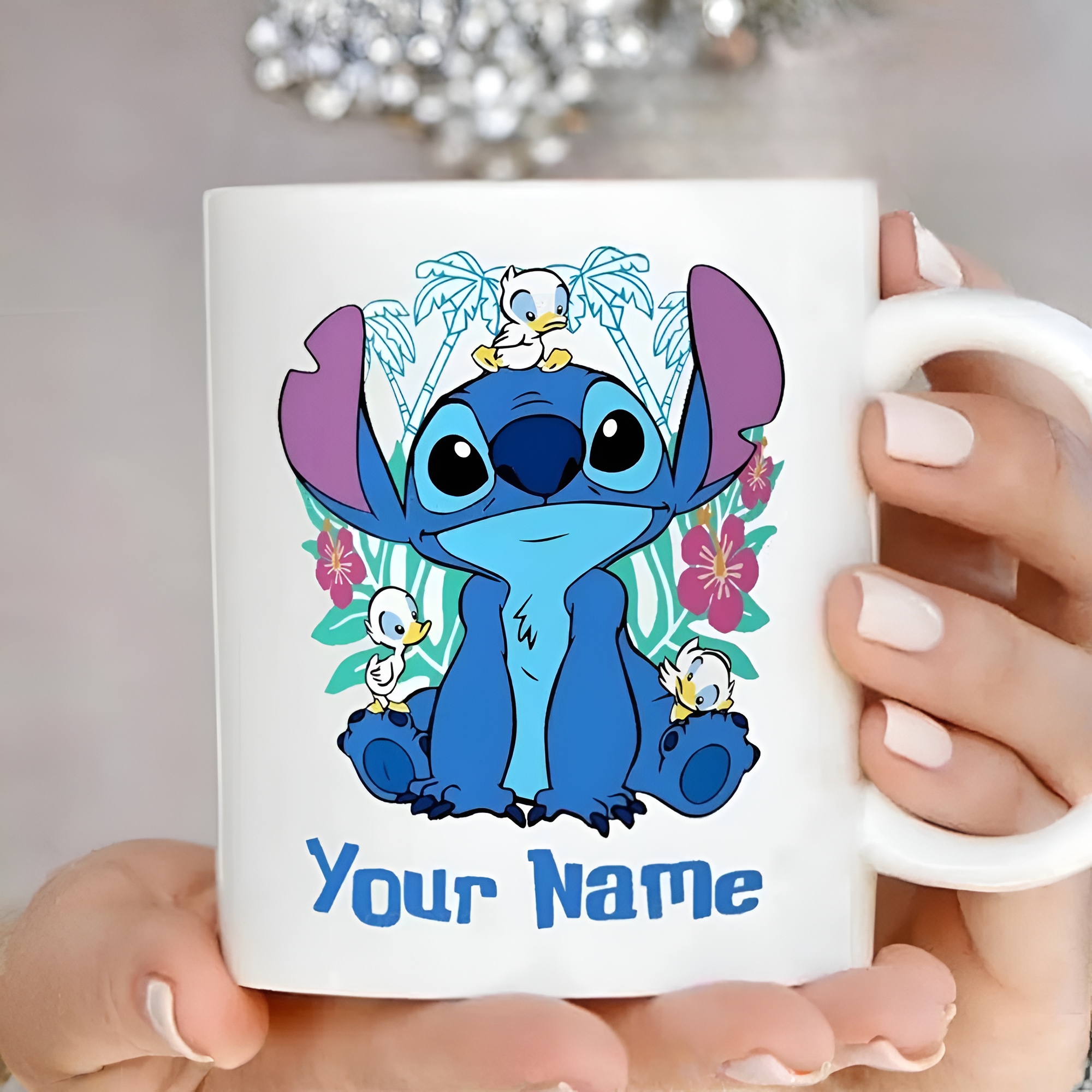 Personalized Name Coffee Mug With Stitch Cartoon Design