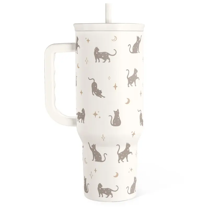 Stainless Steel 40oz Tumbler with Handle & Straw, Reusable Large Capacity Thermos Cup, Hot and Cold Insulation, Office Home Valentine Gift