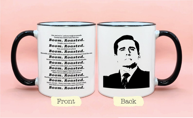 Michael Scott Boom Roasted WITH IMAGE Coffee Mug, The Office TV Show Inspired Gifts, The Office Fan Gift Idea, Michael Scott Paper Company image 1