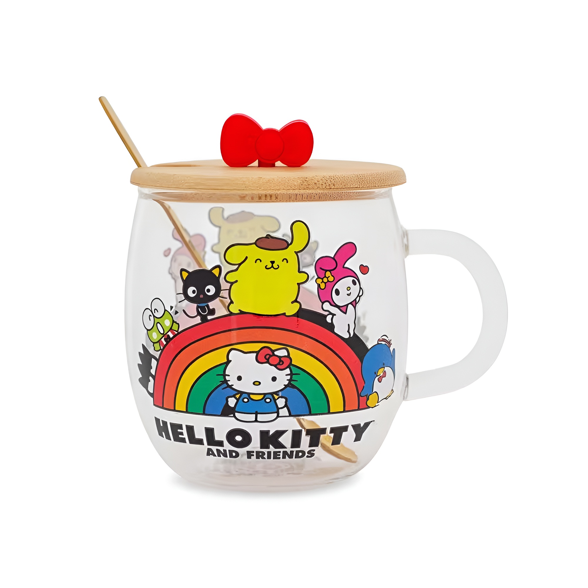 Hello Kitty and Friends Rainbow Glass Mug With Lid and Spoon
