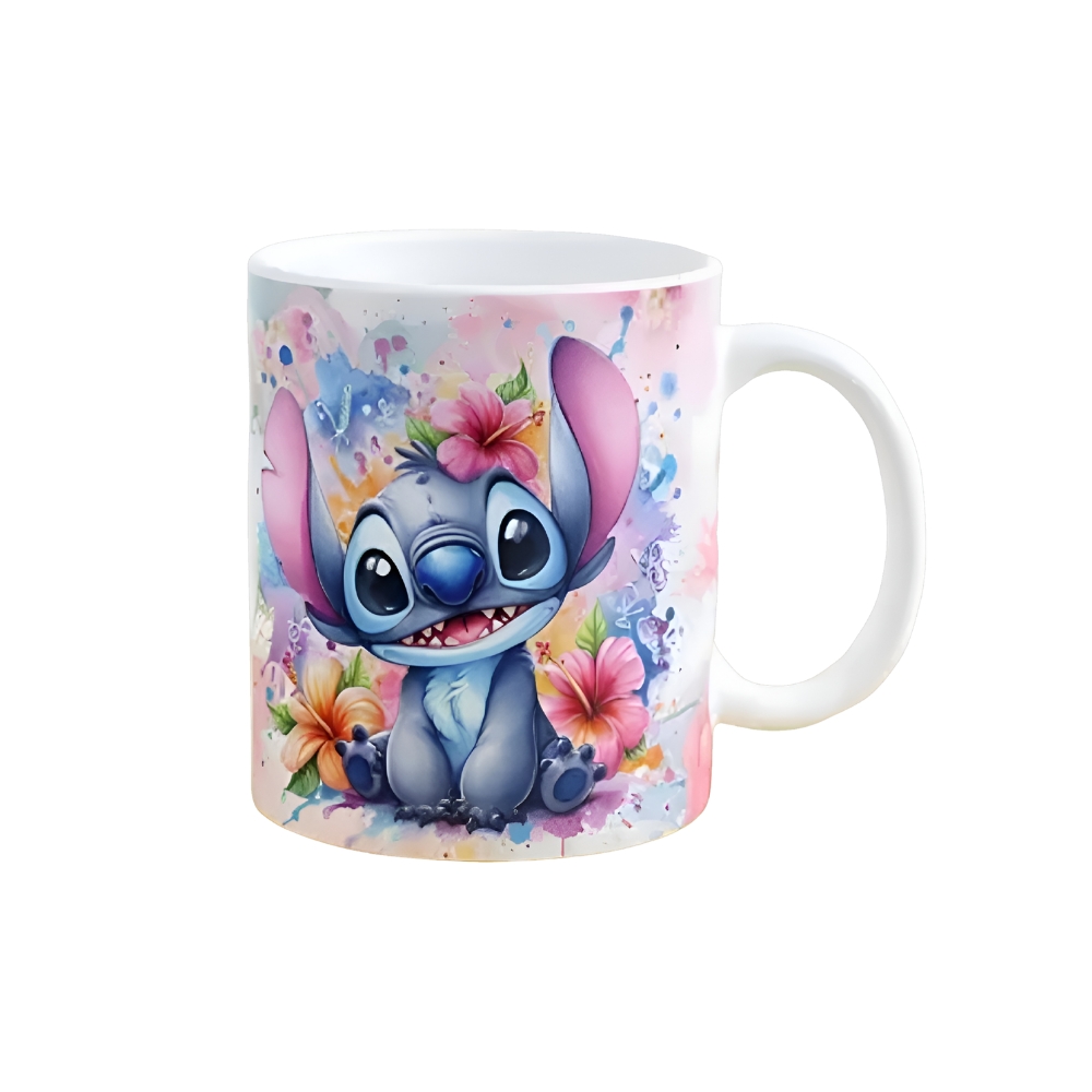 Personalized Name Coffee Mug With Floral Stitch Cartoon Design