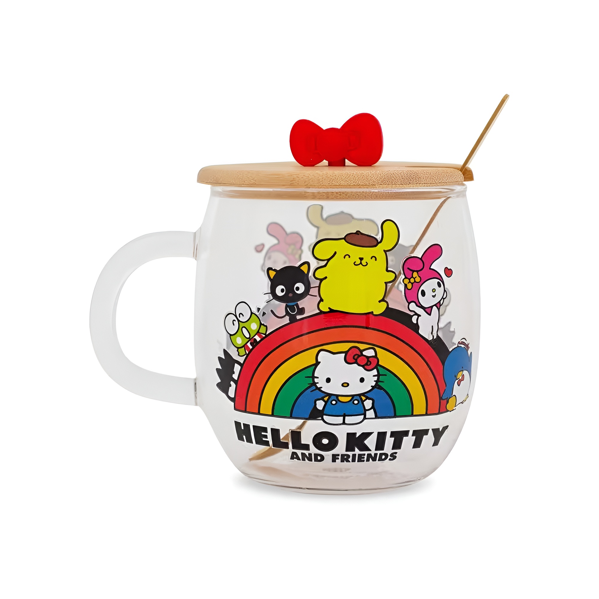 Hello Kitty and Friends Rainbow Glass Mug With Lid and Spoon