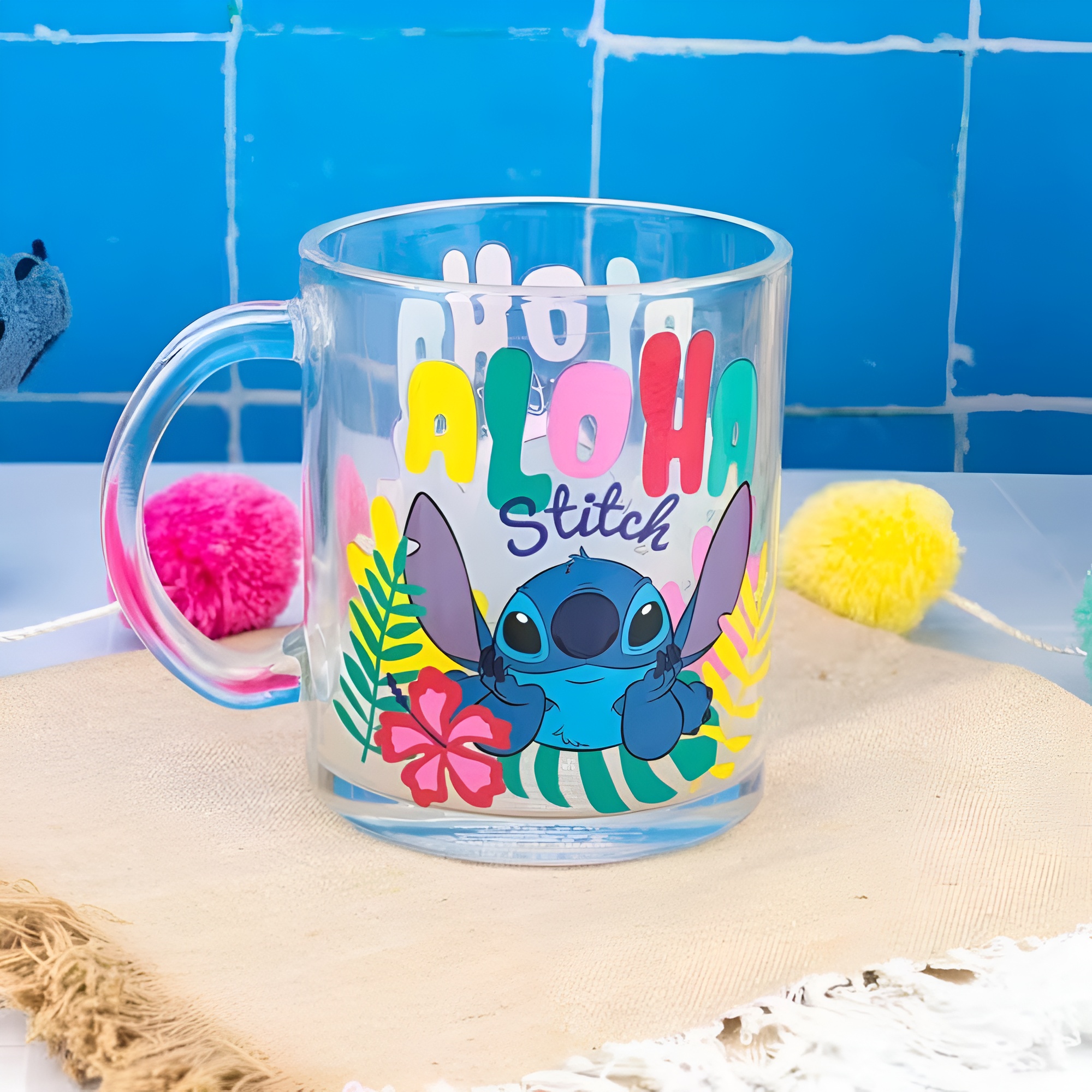Stitch Aloha Cartoon Print 18oz Glass Coffee Mug