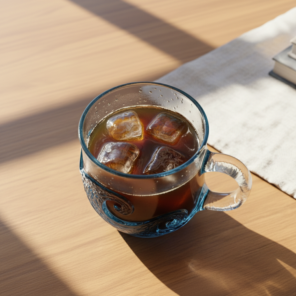 Handcraft Textured Glass Mug with Coastal Wave PatternHandcraft Textured Glass Mug with Coastal Wave Pattern - View 4