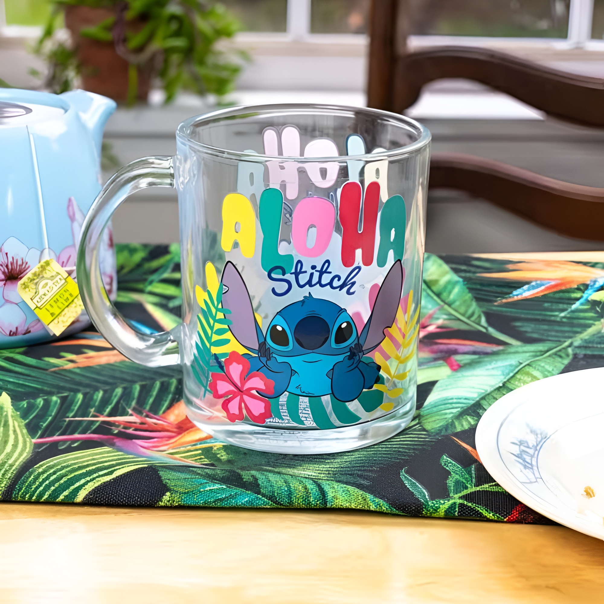 Stitch Aloha Cartoon Print 18oz Glass Coffee Mug