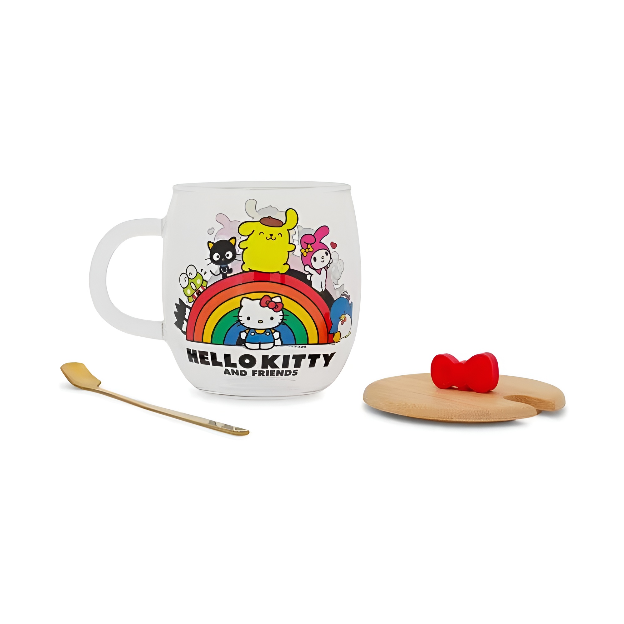 Hello Kitty and Friends Rainbow Glass Mug With Lid and Spoon