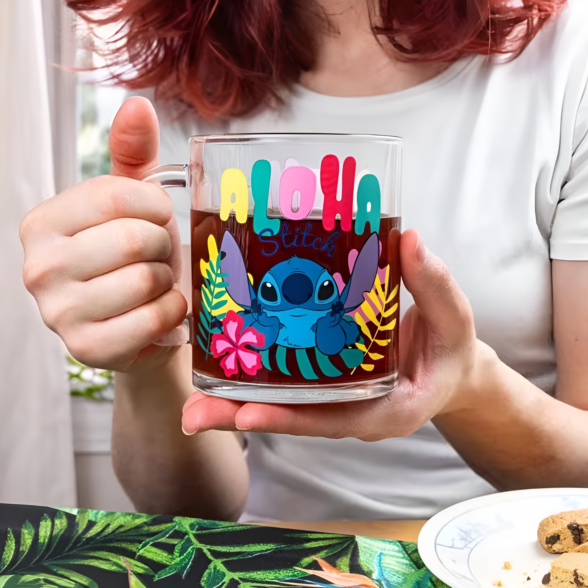 Stitch Aloha Cartoon Print 18oz Glass Coffee Mug