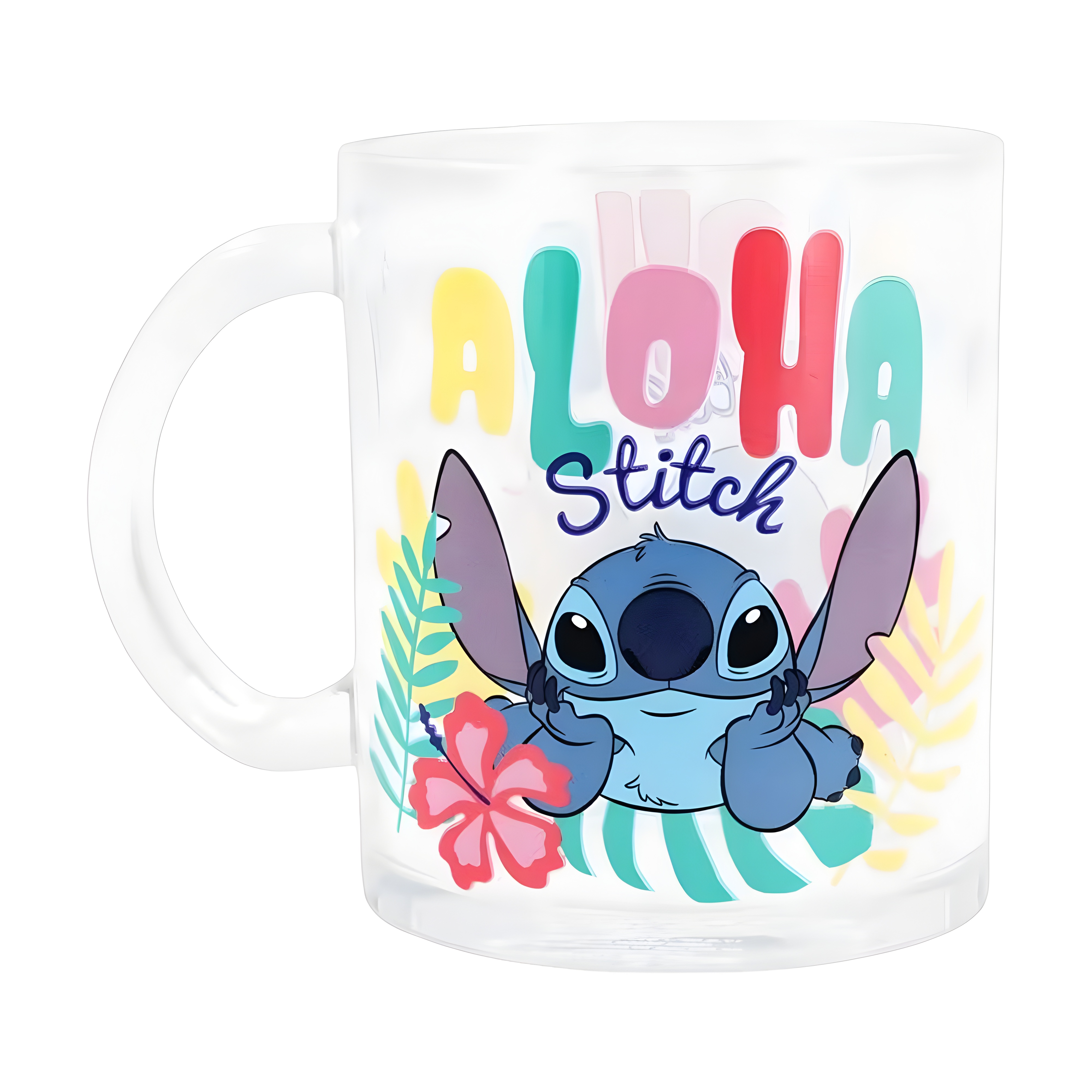 Stitch Aloha Cartoon Print 18oz Glass Coffee Mug