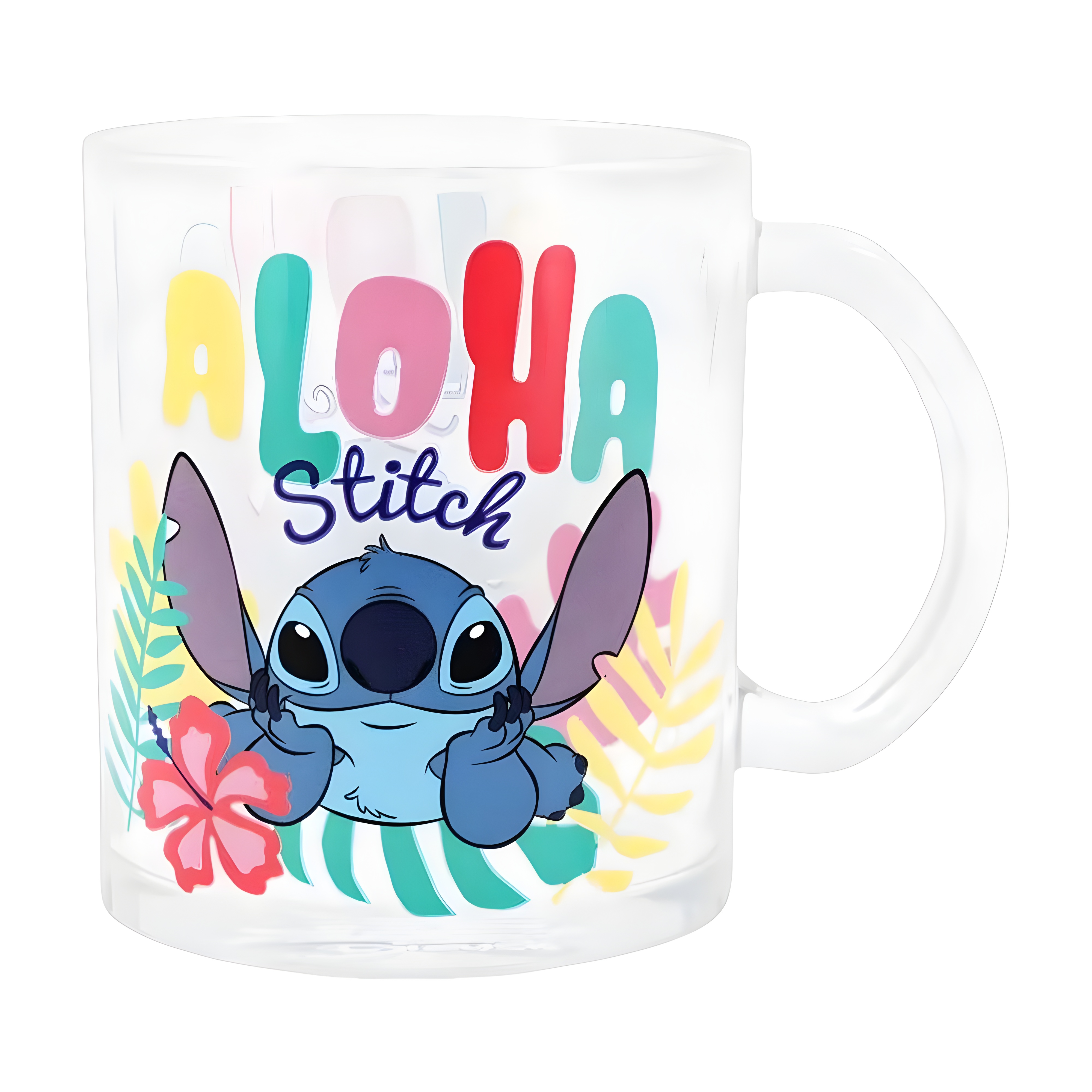 Stitch Aloha Cartoon Print 18oz Glass Coffee Mug