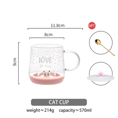 Crystal Ball Cat Mug Whimsical Glass Cat Coffee Mug with Spoon - Inspire Cups