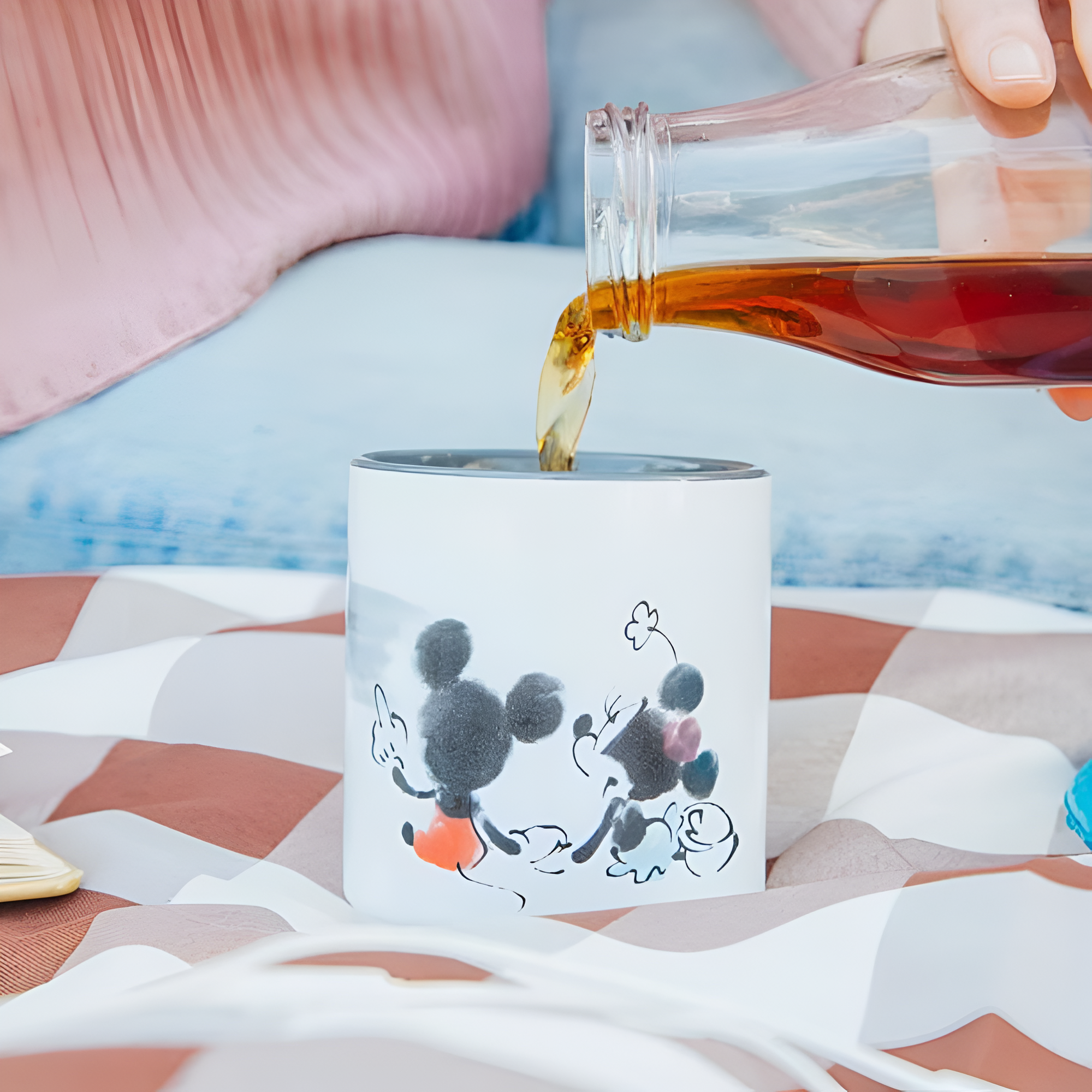Mickey and Minnie Mouse Sunset Asian Ceramic Tea Cup Holds 9 Ounces