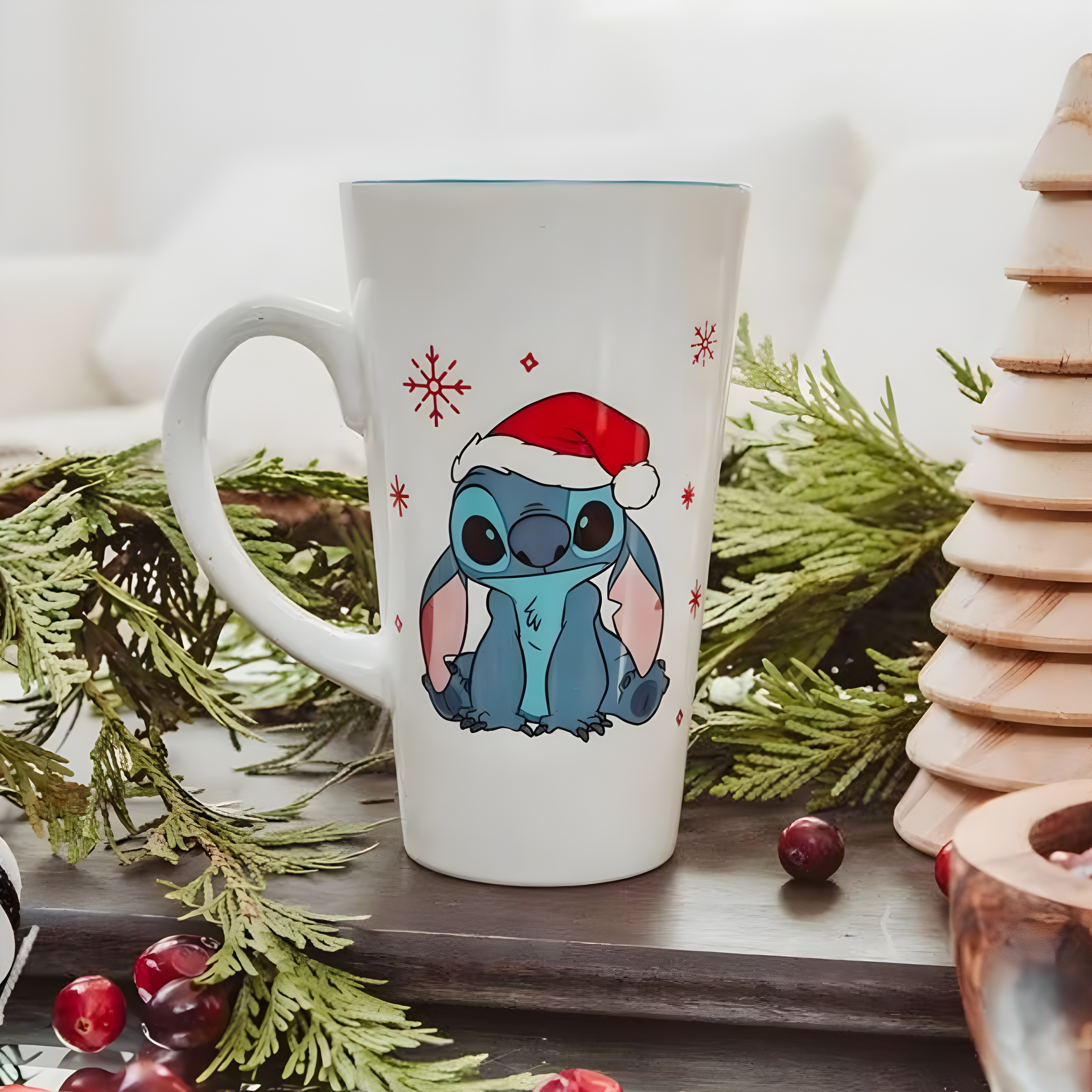 Stitch Santa Hat Graphic Print 16oz Ceramic Latte Coffee Mug